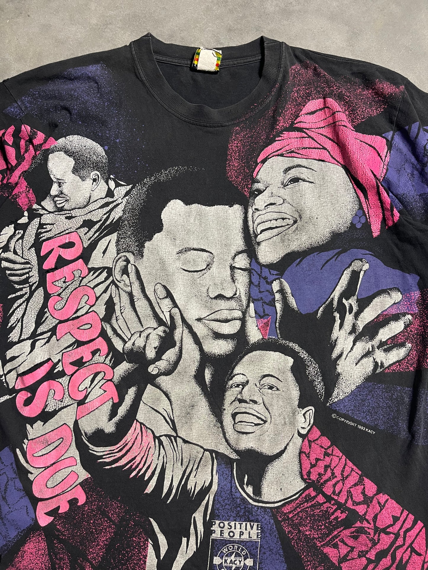 90’s Kacy Colors Vintage African American History Respect is Due All Over Print Tee (XL)