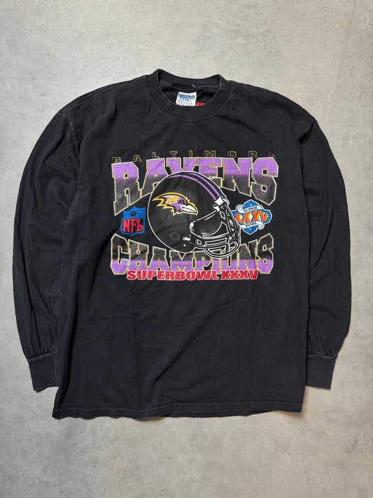 2001 Baltimore Ravens Super Bowl XXXV Champions Vintage NFL Longsleeve Tee (XL)