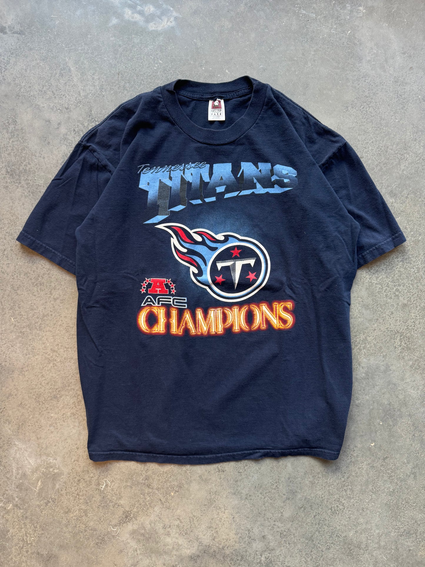 1999 Tennessee Titans AFC Champions Vintage Navy Blue NFL Tee (XL)