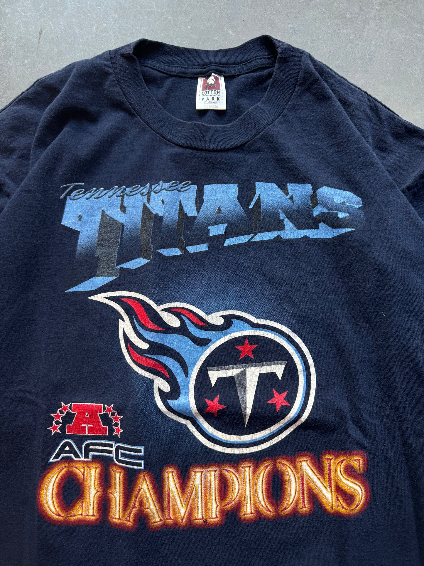 1999 Tennessee Titans AFC Champions Vintage Navy Blue NFL Tee (XL)