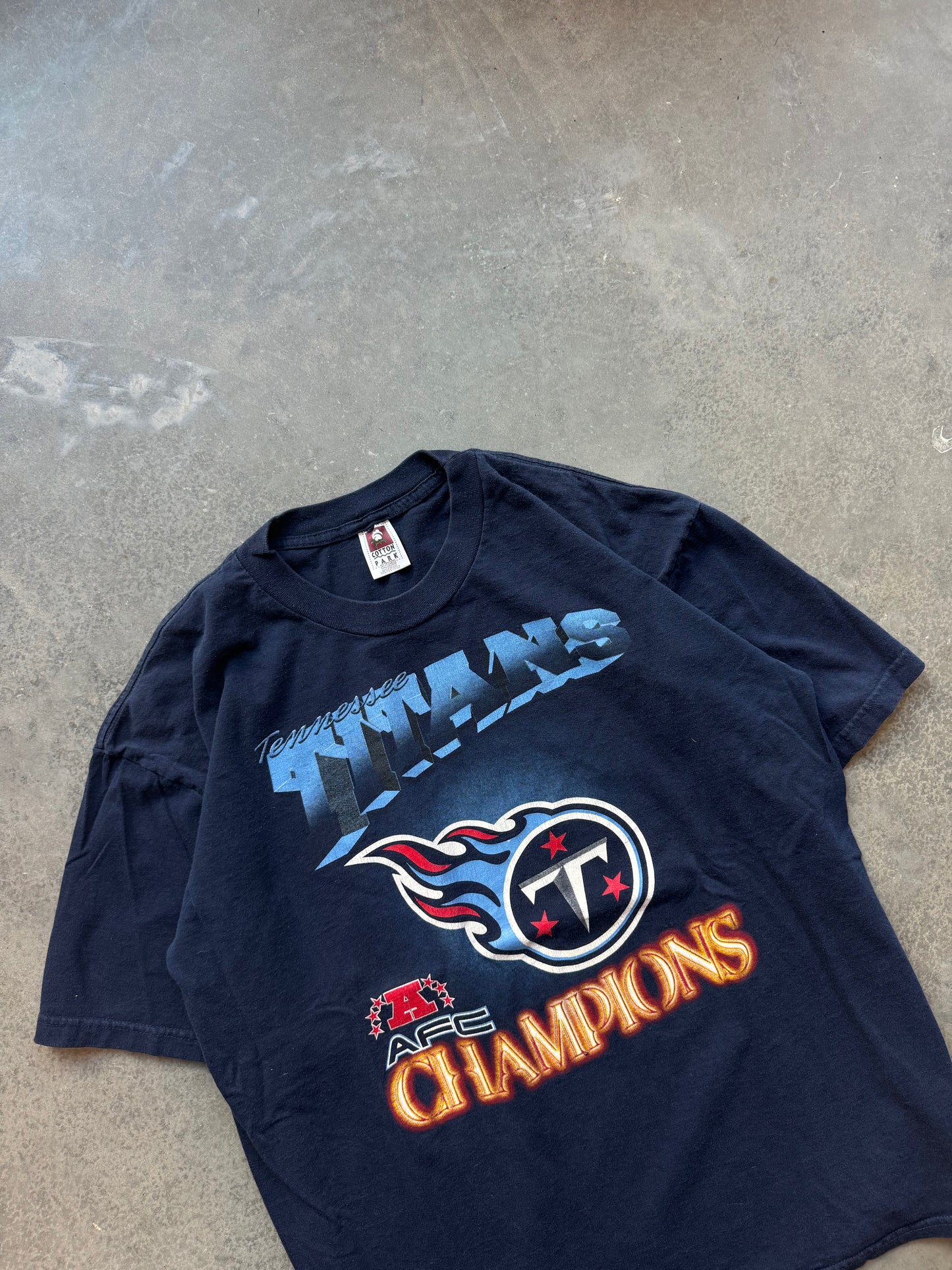 1999 Tennessee Titans AFC Champions Vintage Navy Blue NFL Tee (XL)