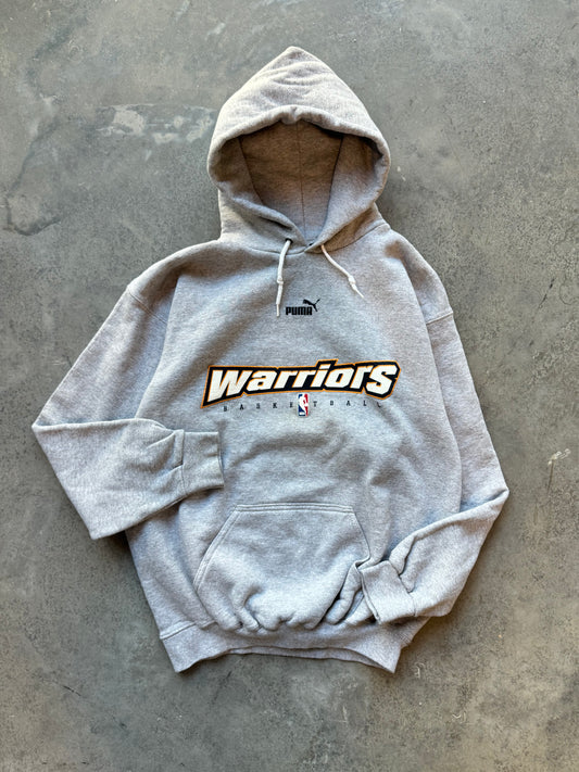 1999/2000 Golden State Warriors Vintage Puma Grey NBA Spellout Hoodie - Deadstock (Large)