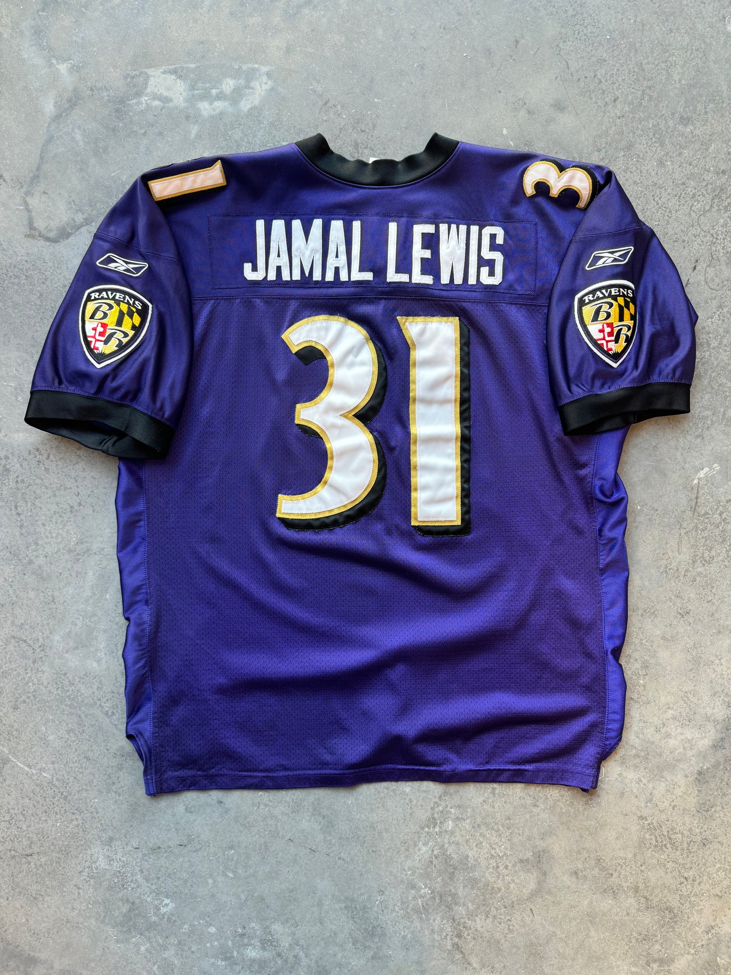 2001 Baltimore Ravens Jamal Lewis Vintage Purple Reebok Fully Stitched Helmet Tag NFL Jersey (56/XXXL)