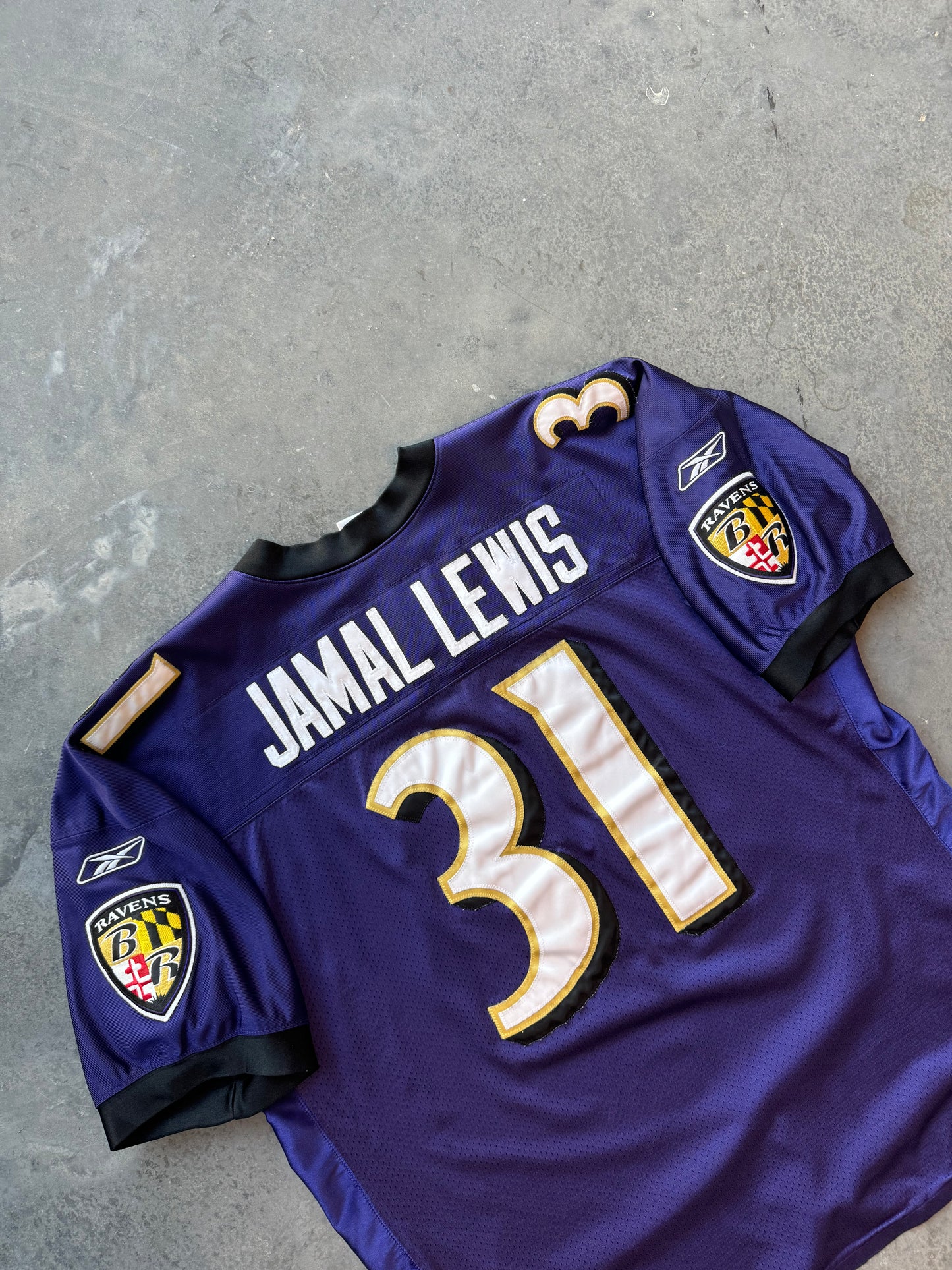 2001 Baltimore Ravens Jamal Lewis Vintage Purple Reebok Fully Stitched Helmet Tag NFL Jersey (56/XXXL)