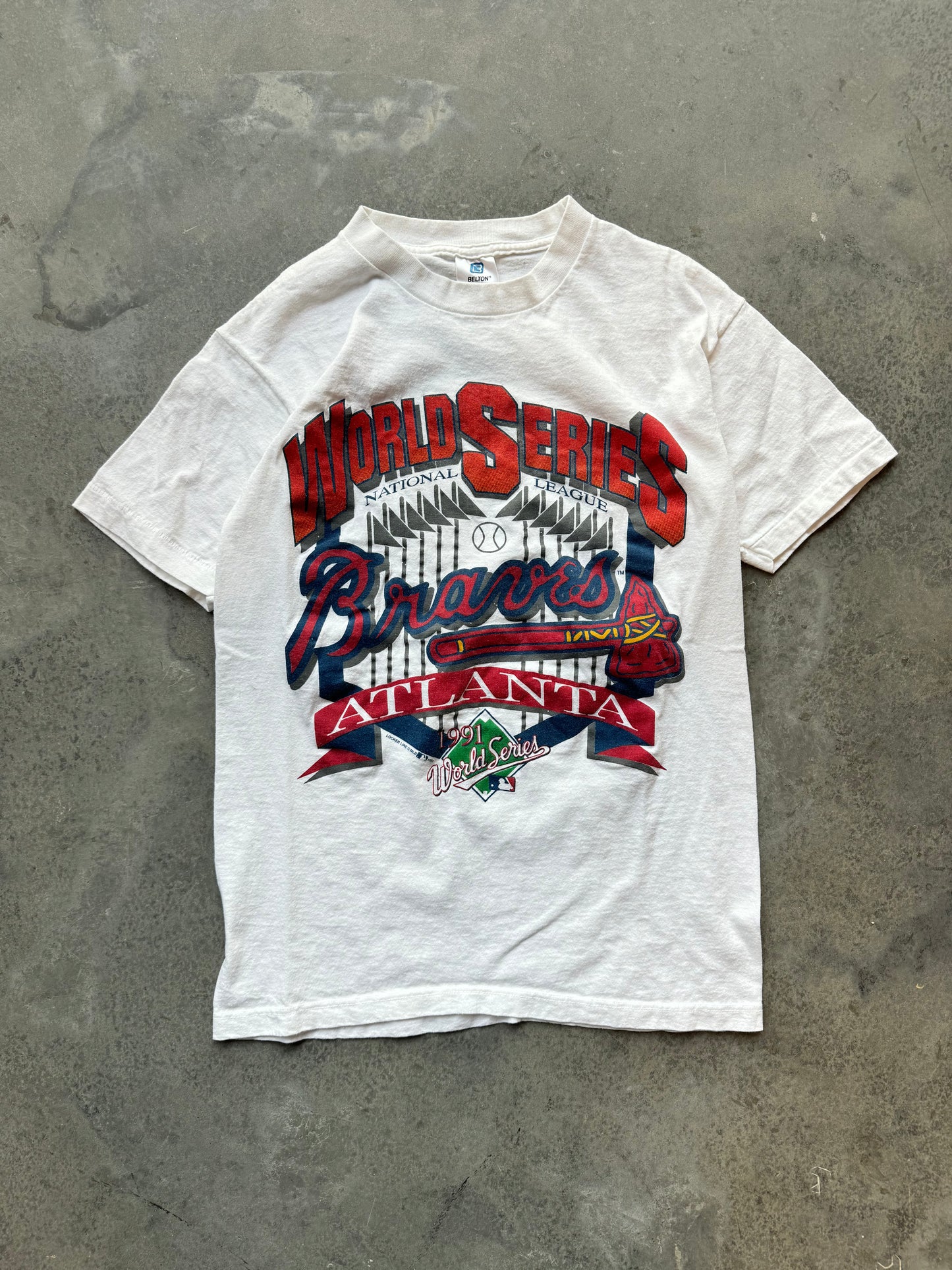 1991 Atlanta Braves World Series Vintage White MLB Baseball Tee (Small)