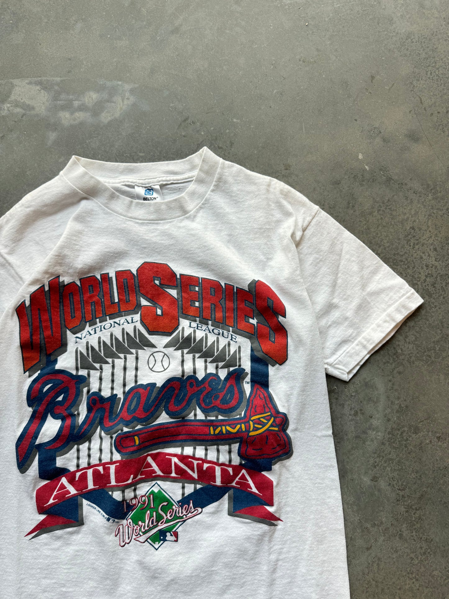 1991 Atlanta Braves World Series Vintage White MLB Baseball Tee (Small)