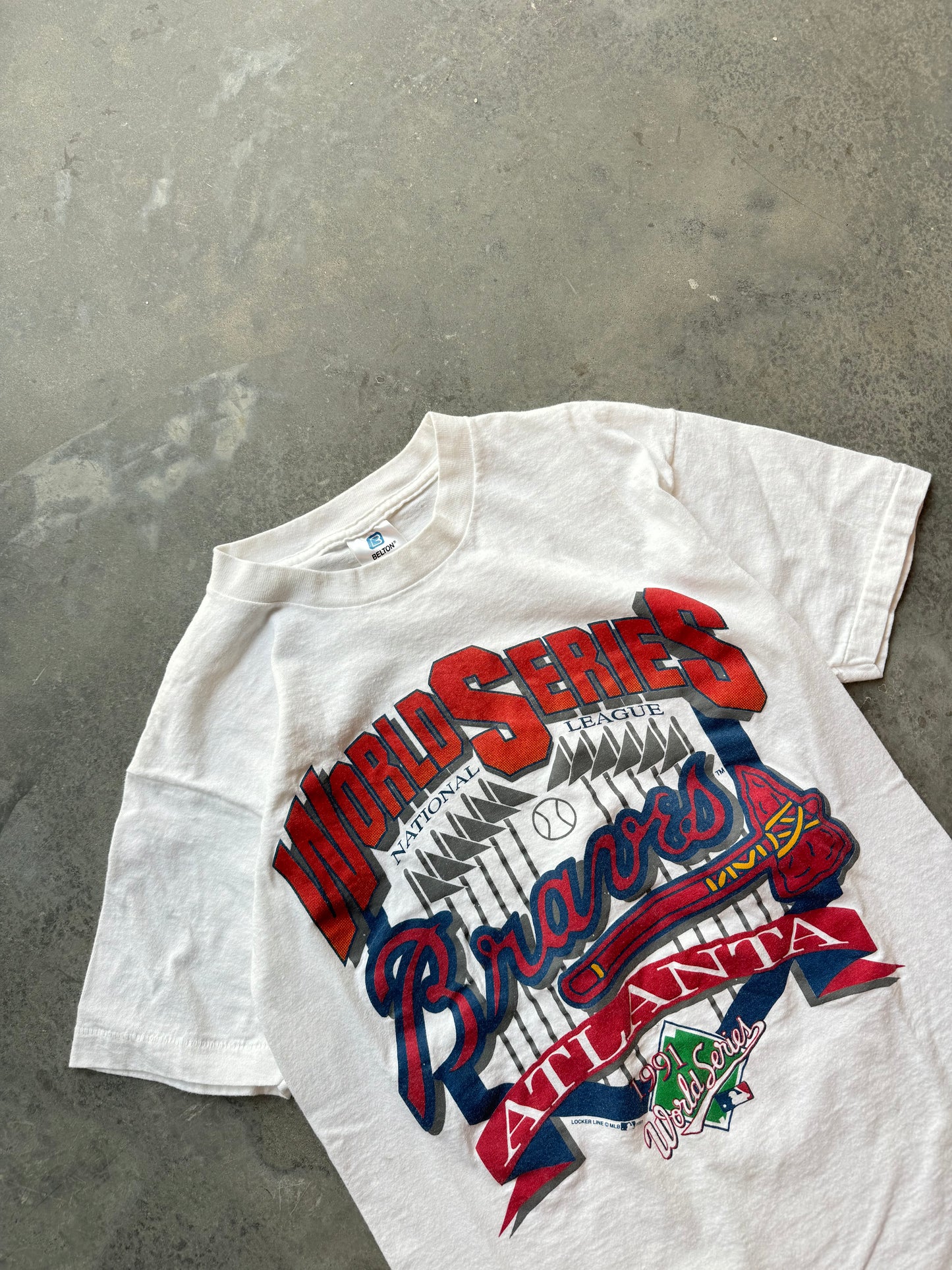 1991 Atlanta Braves World Series Vintage White MLB Baseball Tee (Small)