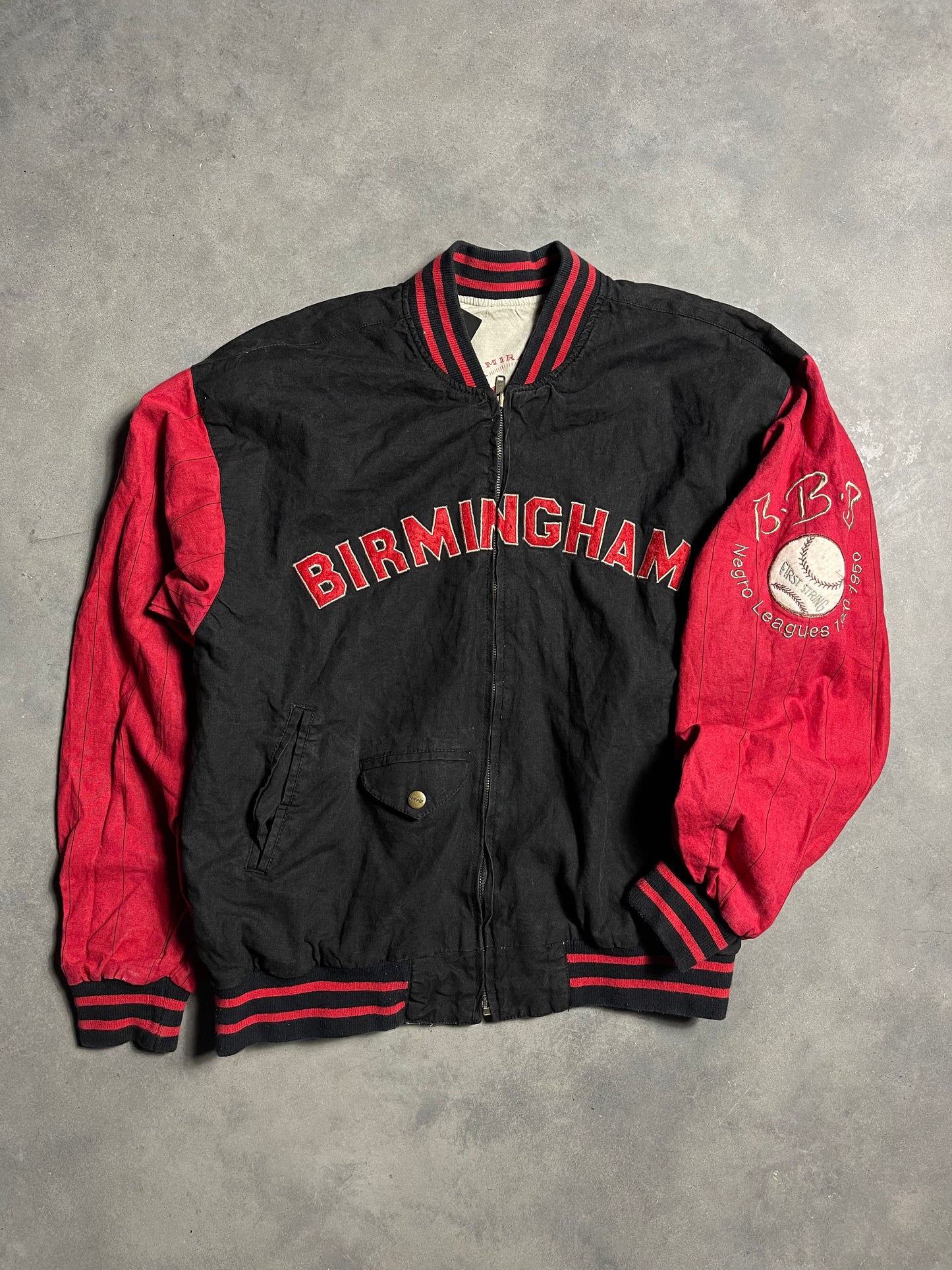 90’s Birmingham Black Barons Vintage Reversible Negro League Baseball Mirage Bomber Jacket (Large)