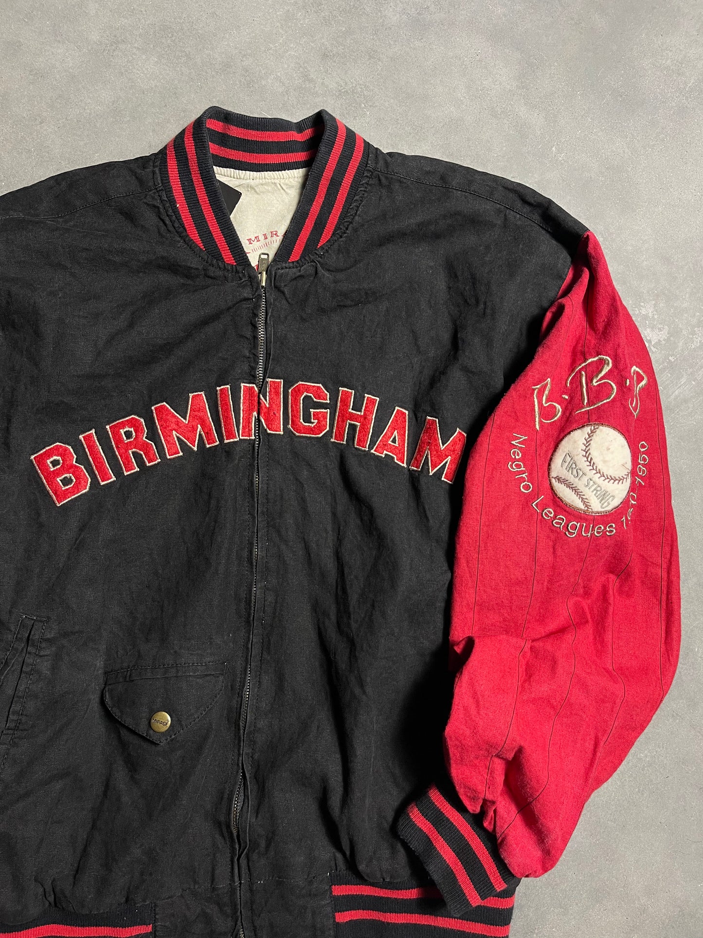 90’s Birmingham Black Barons Vintage Reversible Negro League Baseball Mirage Bomber Jacket (Large)