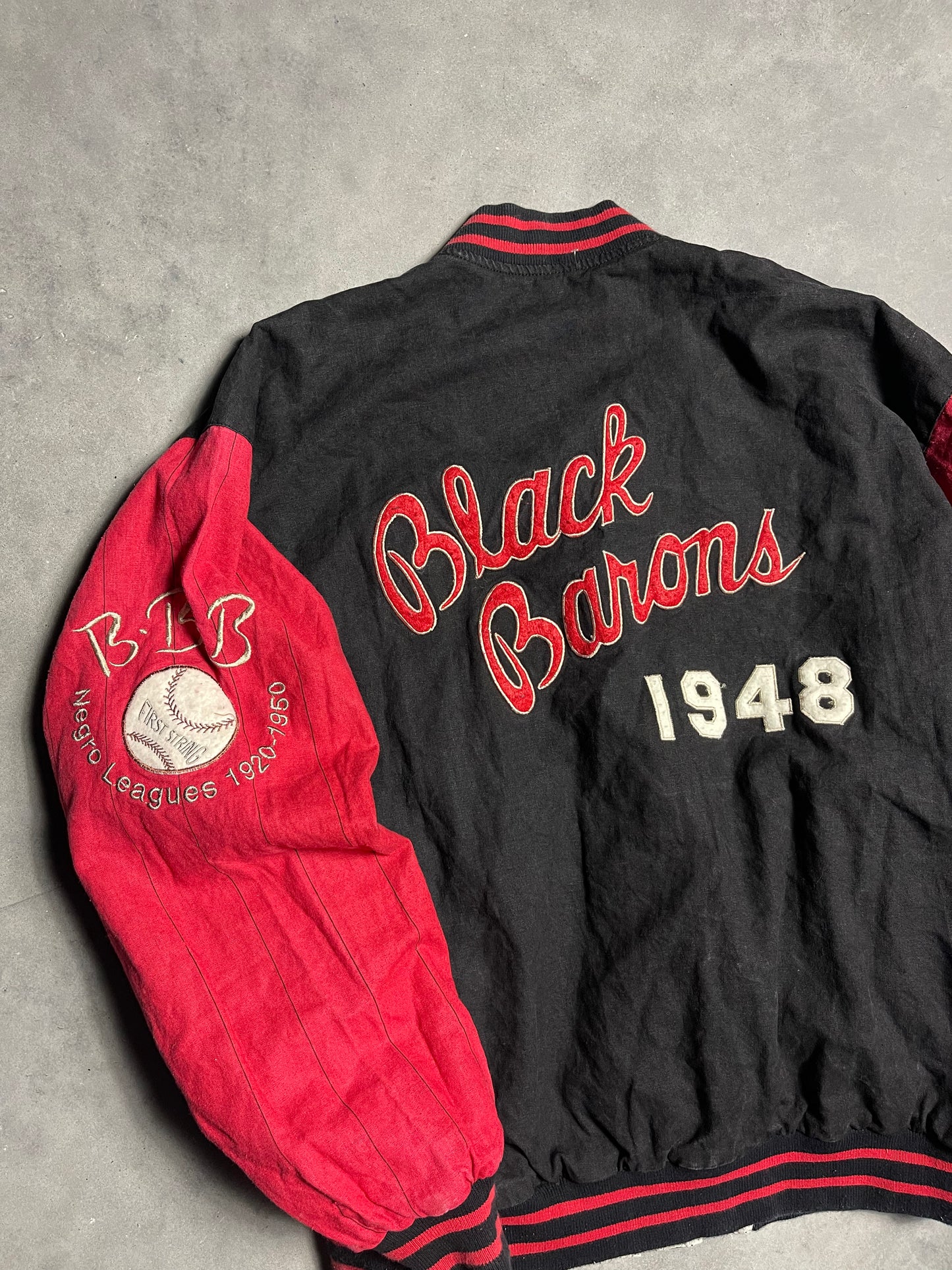 90’s Birmingham Black Barons Vintage Reversible Negro League Baseball Mirage Bomber Jacket (Large)