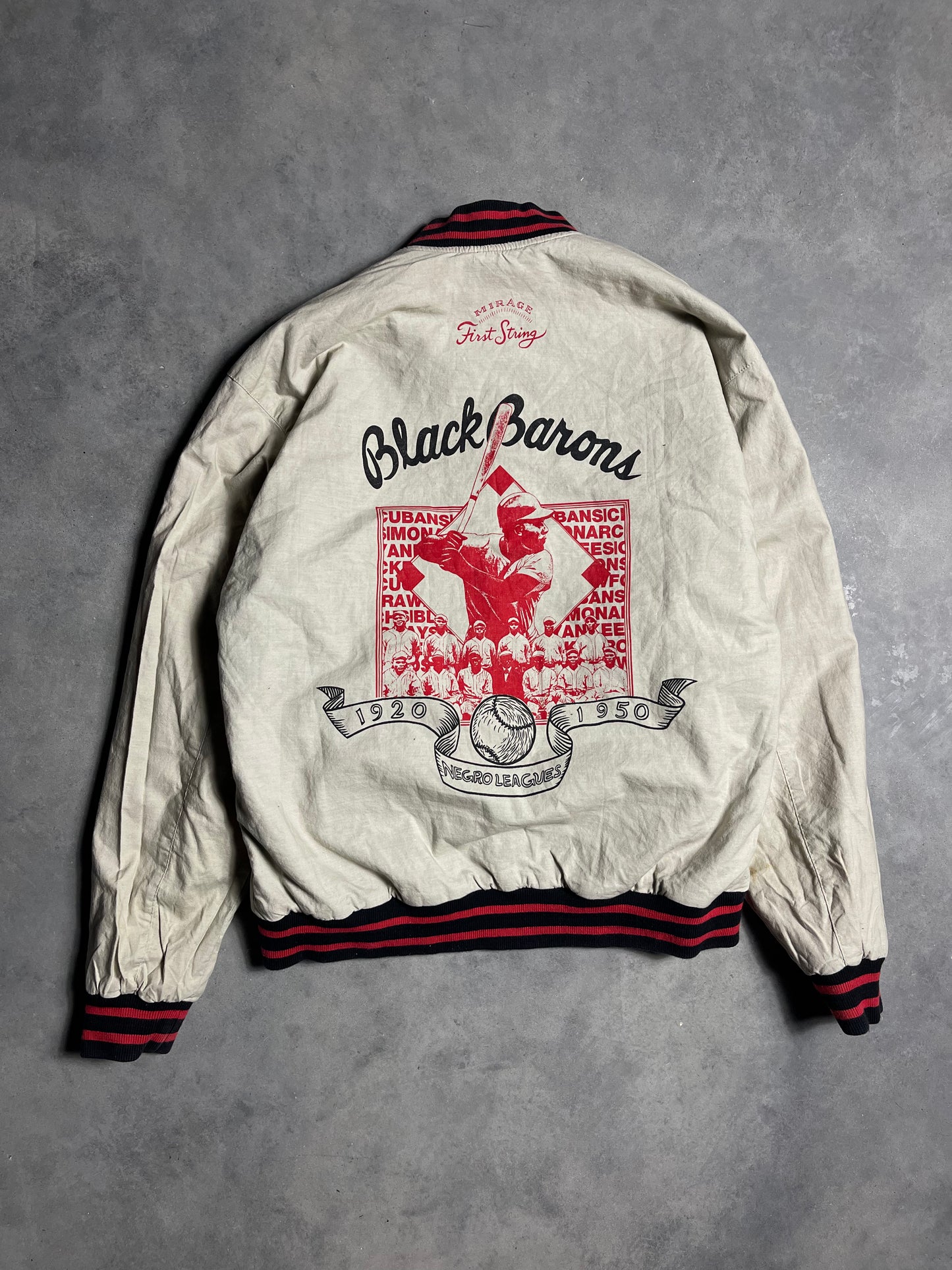 90’s Birmingham Black Barons Vintage Reversible Negro League Baseball Mirage Bomber Jacket (Large)