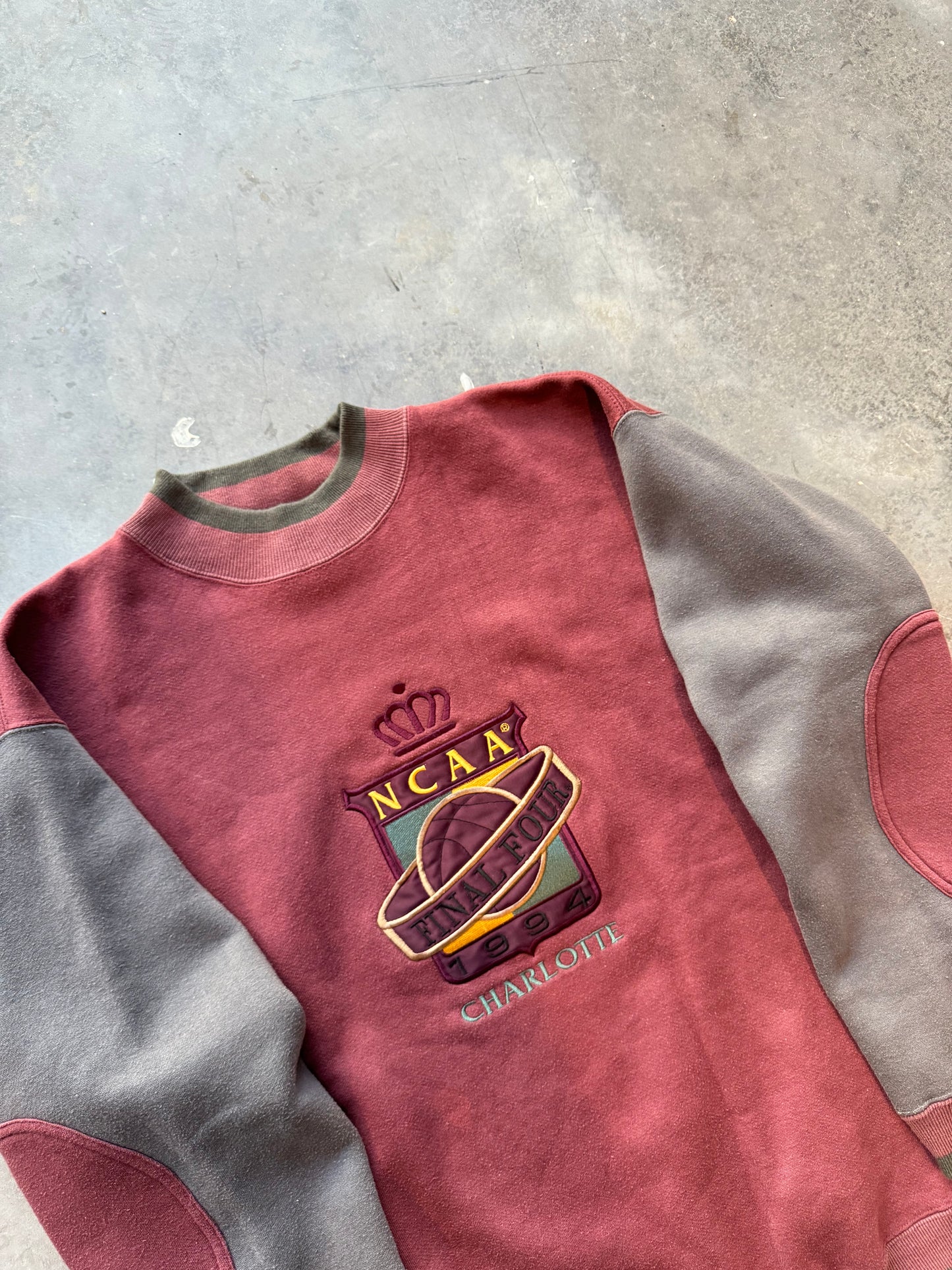 1994 Charlotte NCAA Final Four Vintage Wine Red Heavyweight Embroidered College Crewneck (Large)