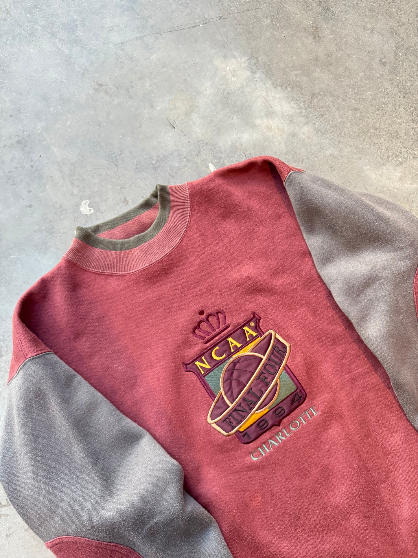 1994 Charlotte NCAA Final Four Vintage Wine Red Heavyweight Embroidered College Crewneck (Large)