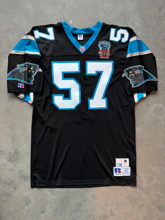 1995 Carolina Panthers Lamar Lathon Inaugural Season Black Russell Athletic Pro Model Fully Embroidered NFL On Field Jersey (52/XXL)