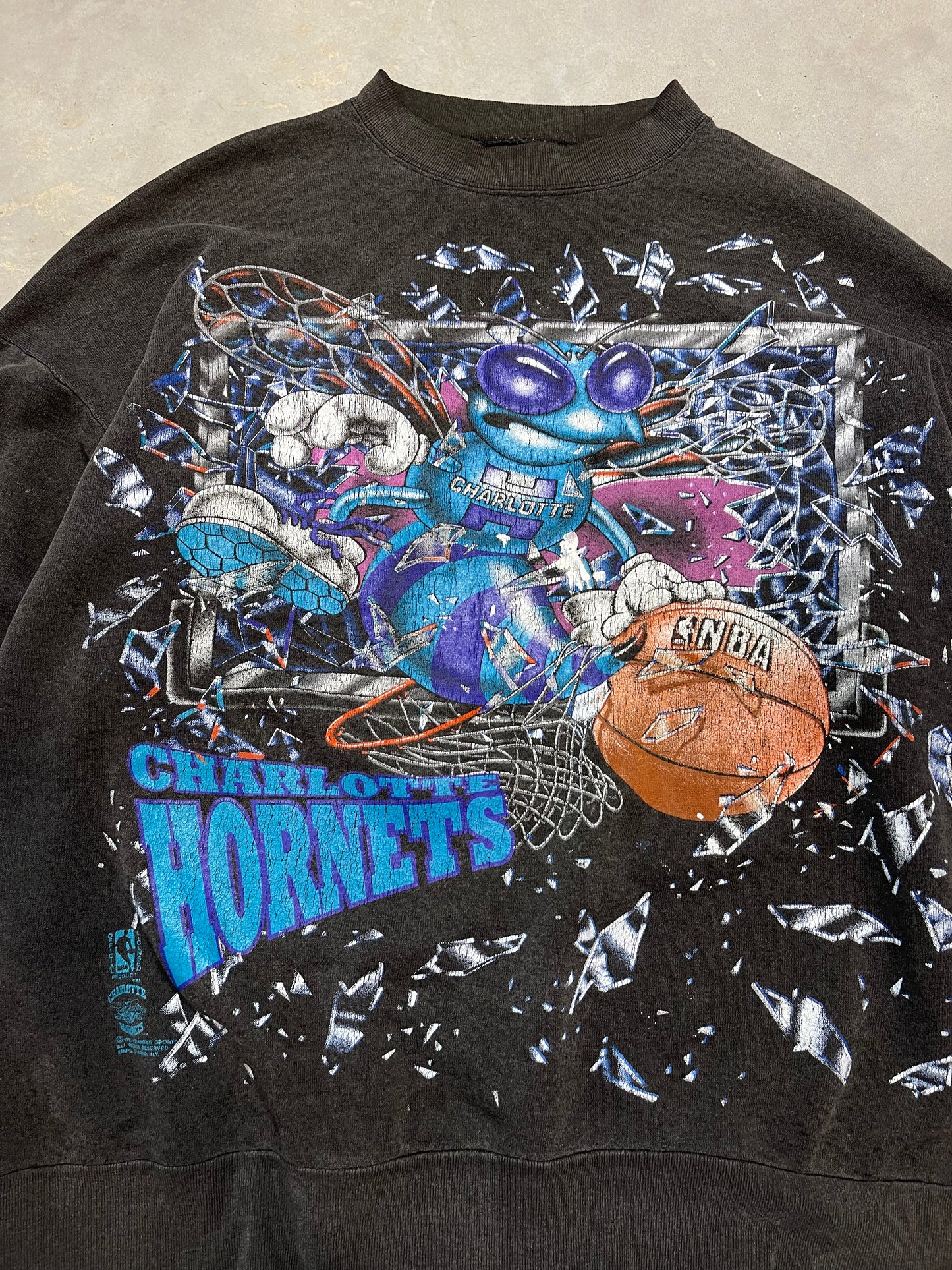 90’s Charlotte Hornets Vintage NBA Shattered Backboard Big Logo Crewneck (XL)