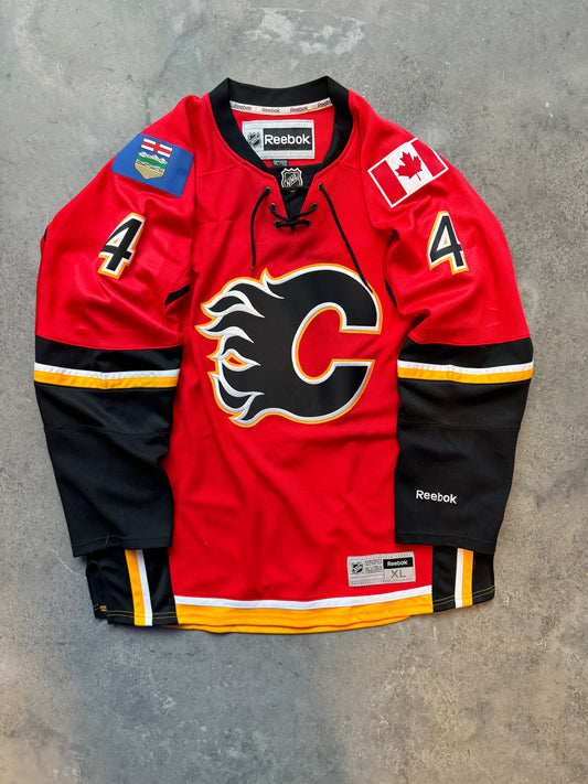 2015 Calgary Flames “Storm” Red Reebok NHL Authentic Fully Embroidered Hockey Jersey (XL)