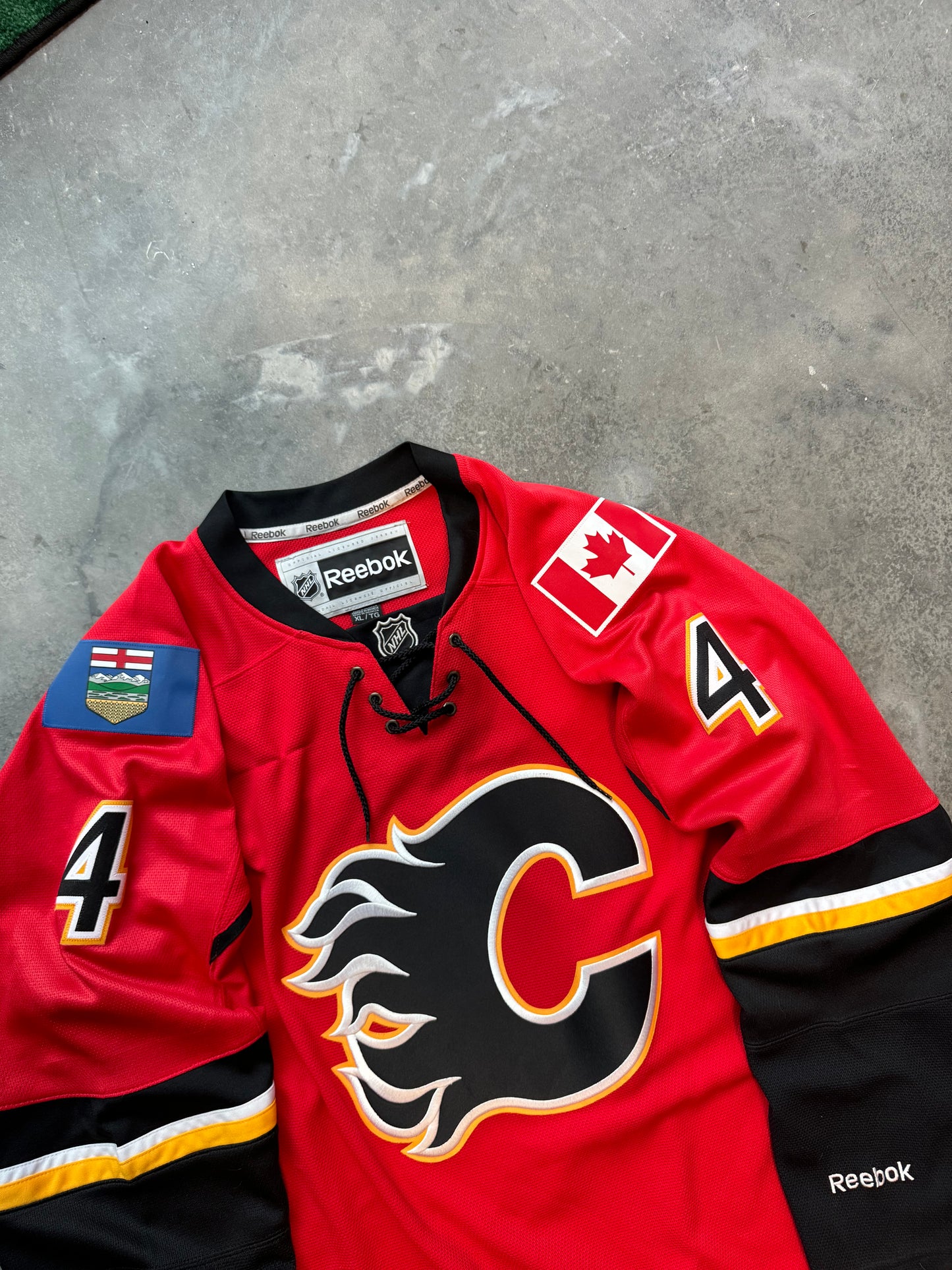 2015 Calgary Flames “Storm” Red Reebok NHL Authentic Fully Embroidered Hockey Jersey (XL)