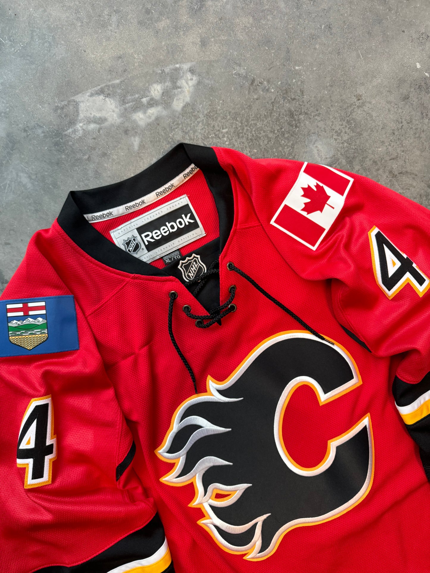 2015 Calgary Flames “Storm” Red Reebok NHL Authentic Fully Embroidered Hockey Jersey (XL)