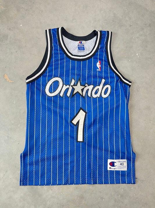 90’s Orlando Magic Penny Hardaway Vintage Champion Pinstriped Authentic NBA Jersey (40/Medium)