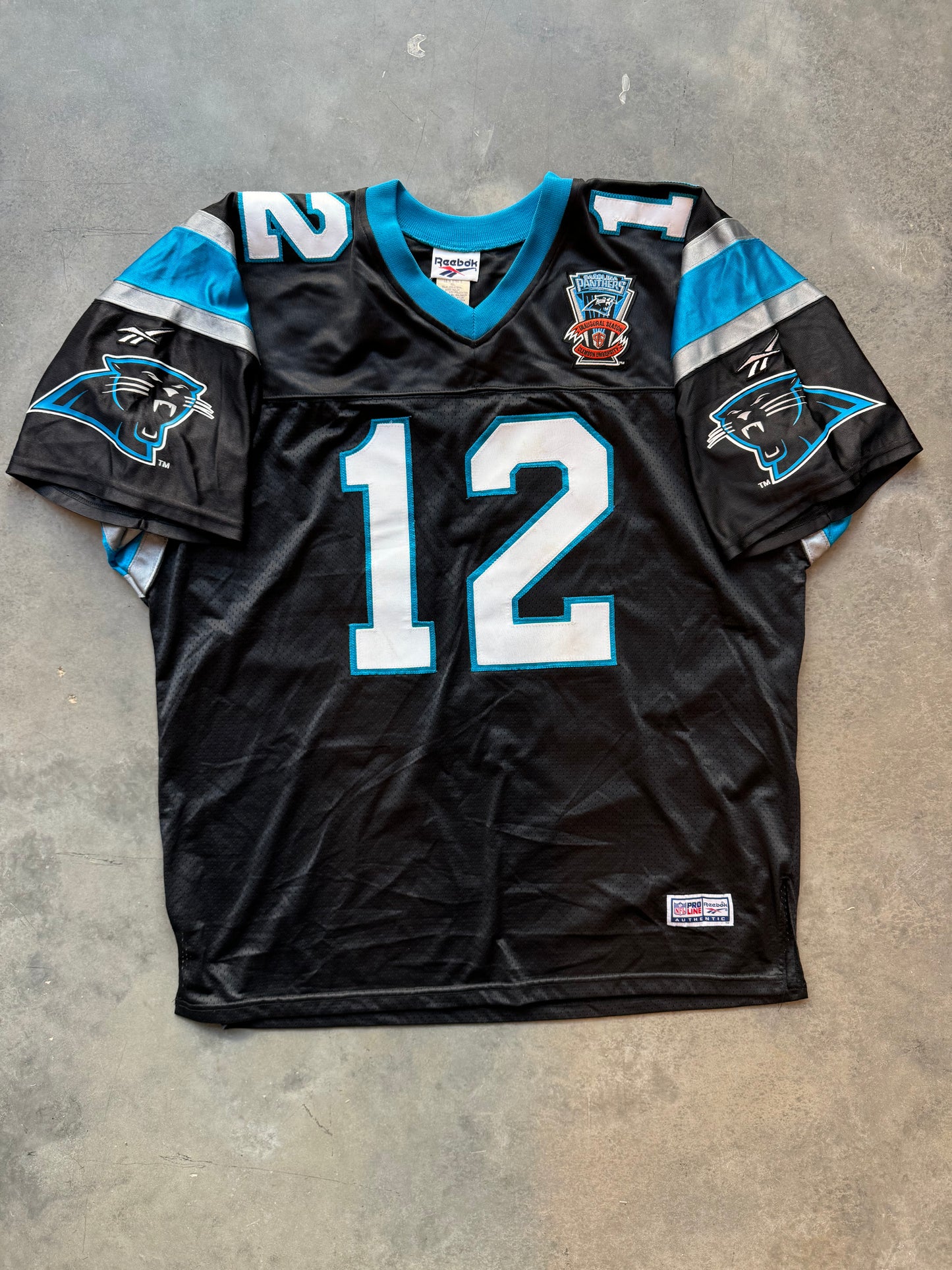 1995 Carolina Panthers Kerry Collins Inaugural Season Patch Vintage Black Reebok NFL Fully Embroidered On Field Authentic Jersey (XXL)