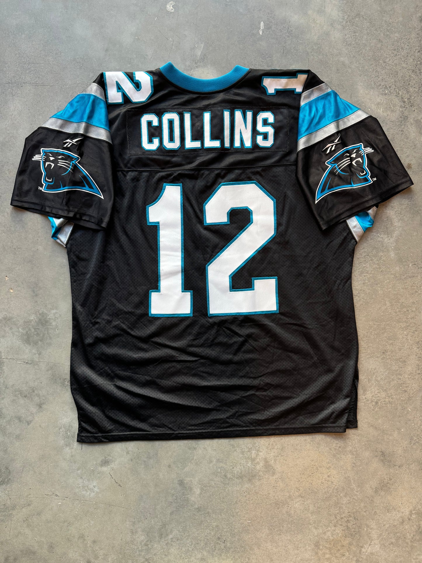 1995 Carolina Panthers Kerry Collins Inaugural Season Patch Vintage Black Reebok NFL Fully Embroidered On Field Authentic Jersey (XXL)
