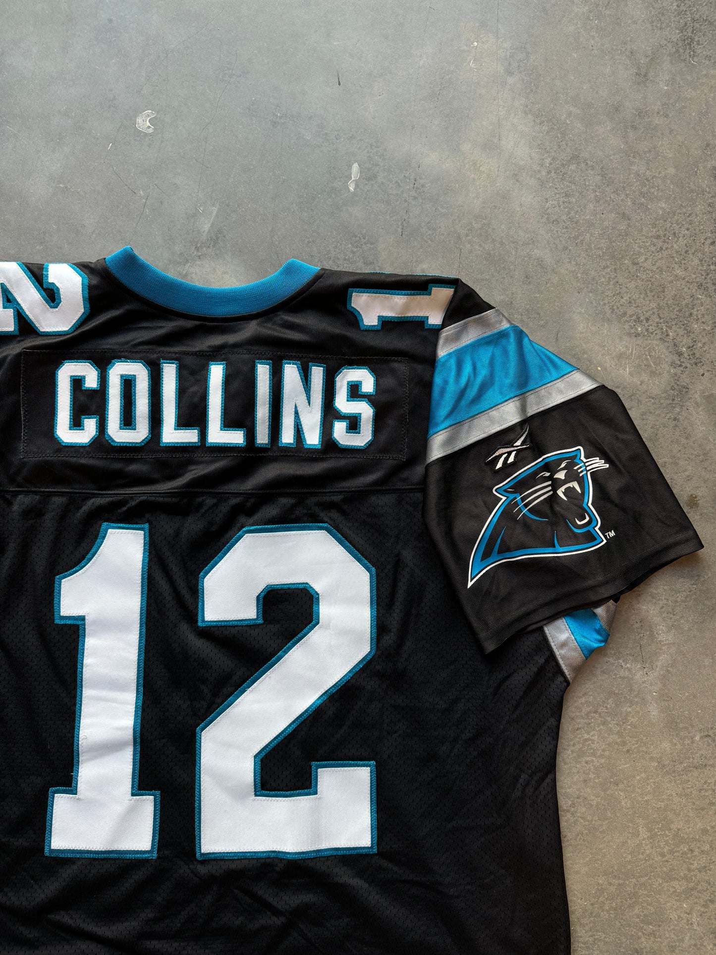 1995 Carolina Panthers Kerry Collins Inaugural Season Patch Vintage Black Reebok NFL Fully Embroidered On Field Authentic Jersey (XXL)