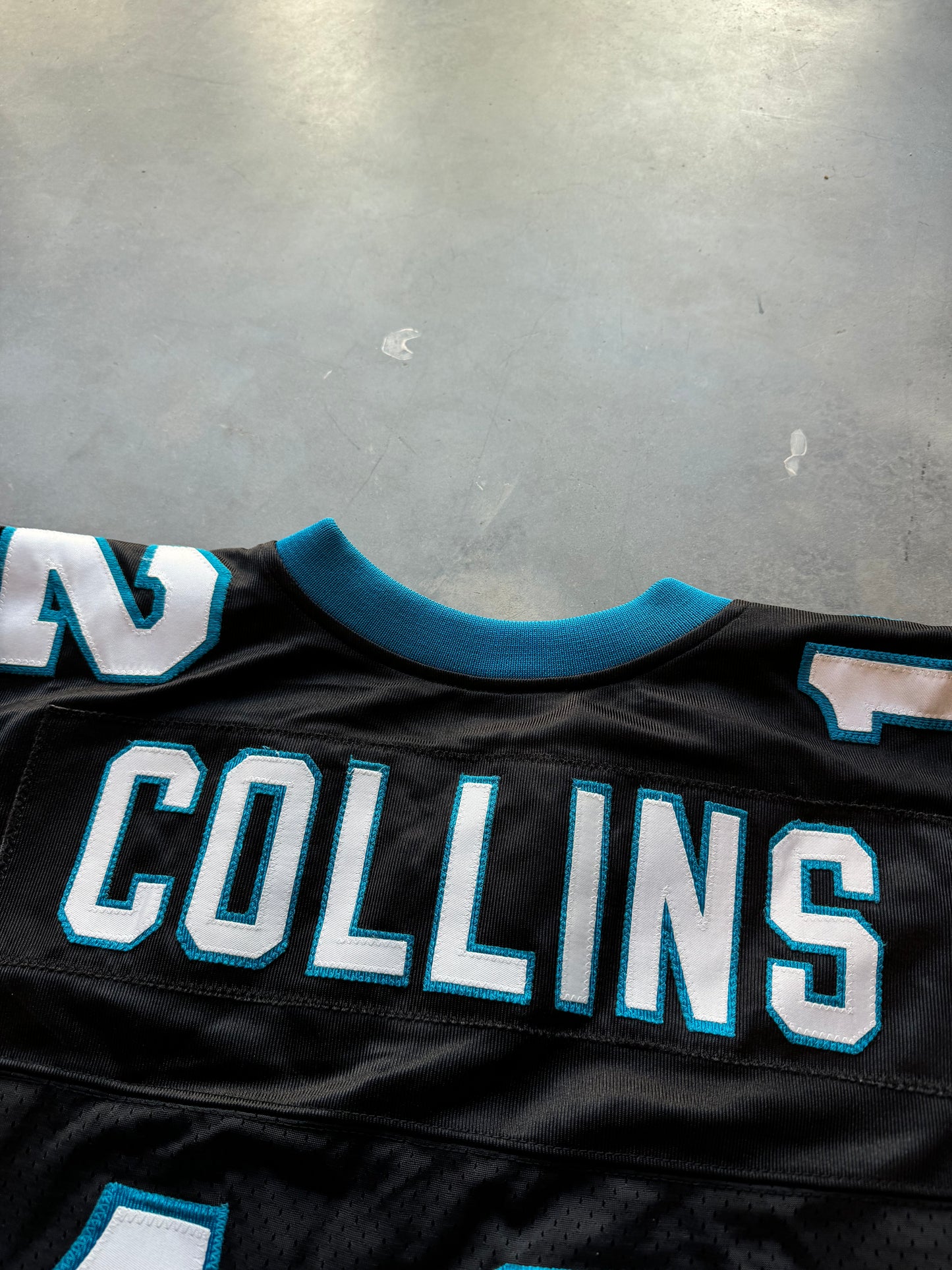 1995 Carolina Panthers Kerry Collins Inaugural Season Patch Vintage Black Reebok NFL Fully Embroidered On Field Authentic Jersey (XXL)