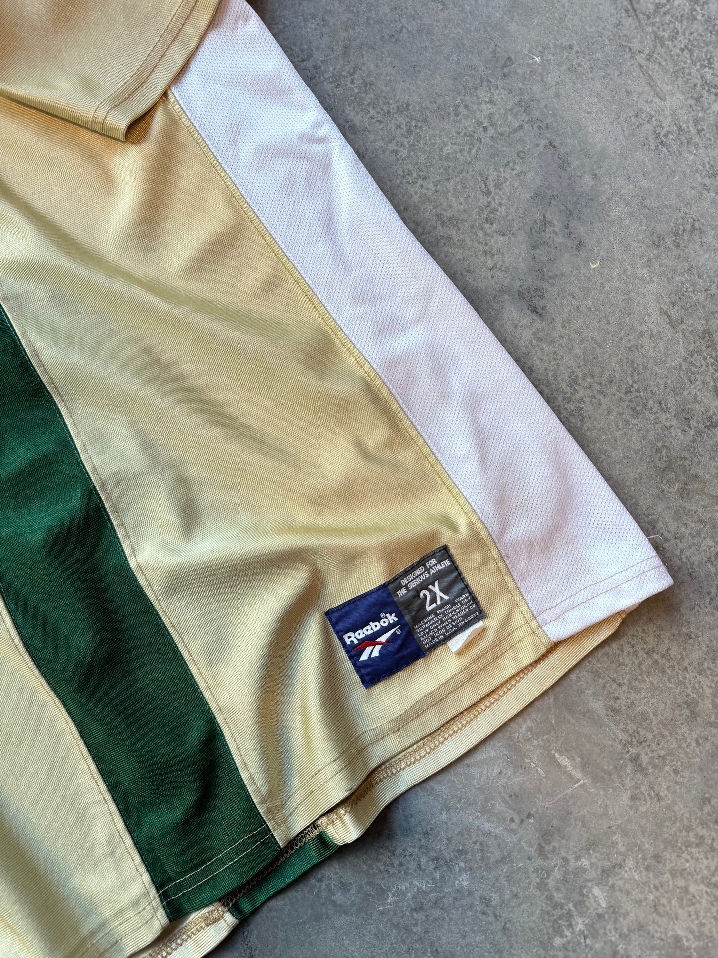 90’s UNC Charlotte 49ers Vintage Gold/Green Reebok Game Team Issued Shooting Shirt Warm Up (XXL)