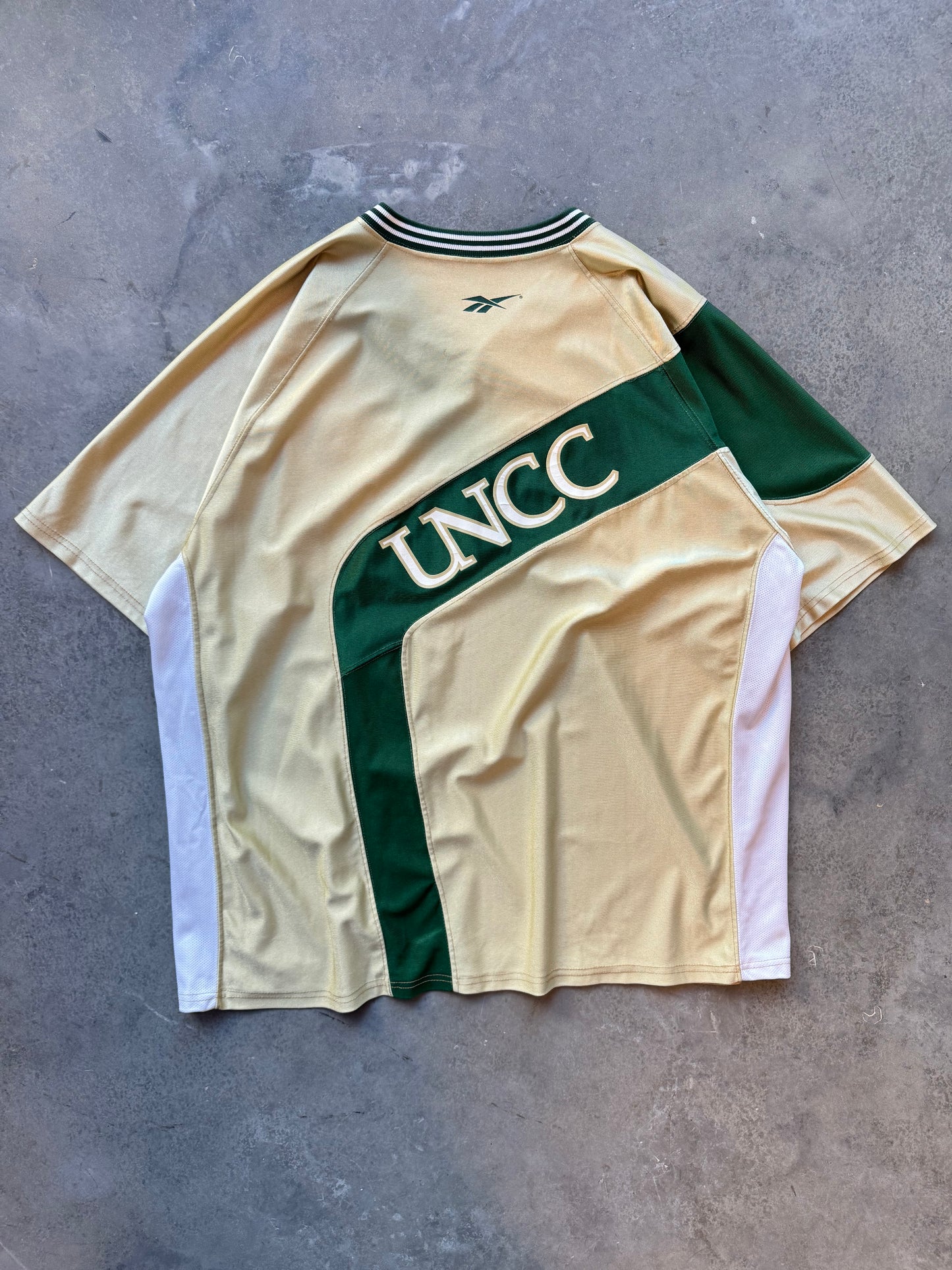 90’s UNC Charlotte 49ers Vintage Gold/Green Reebok Game Team Issued Shooting Shirt Warm Up (XXL)