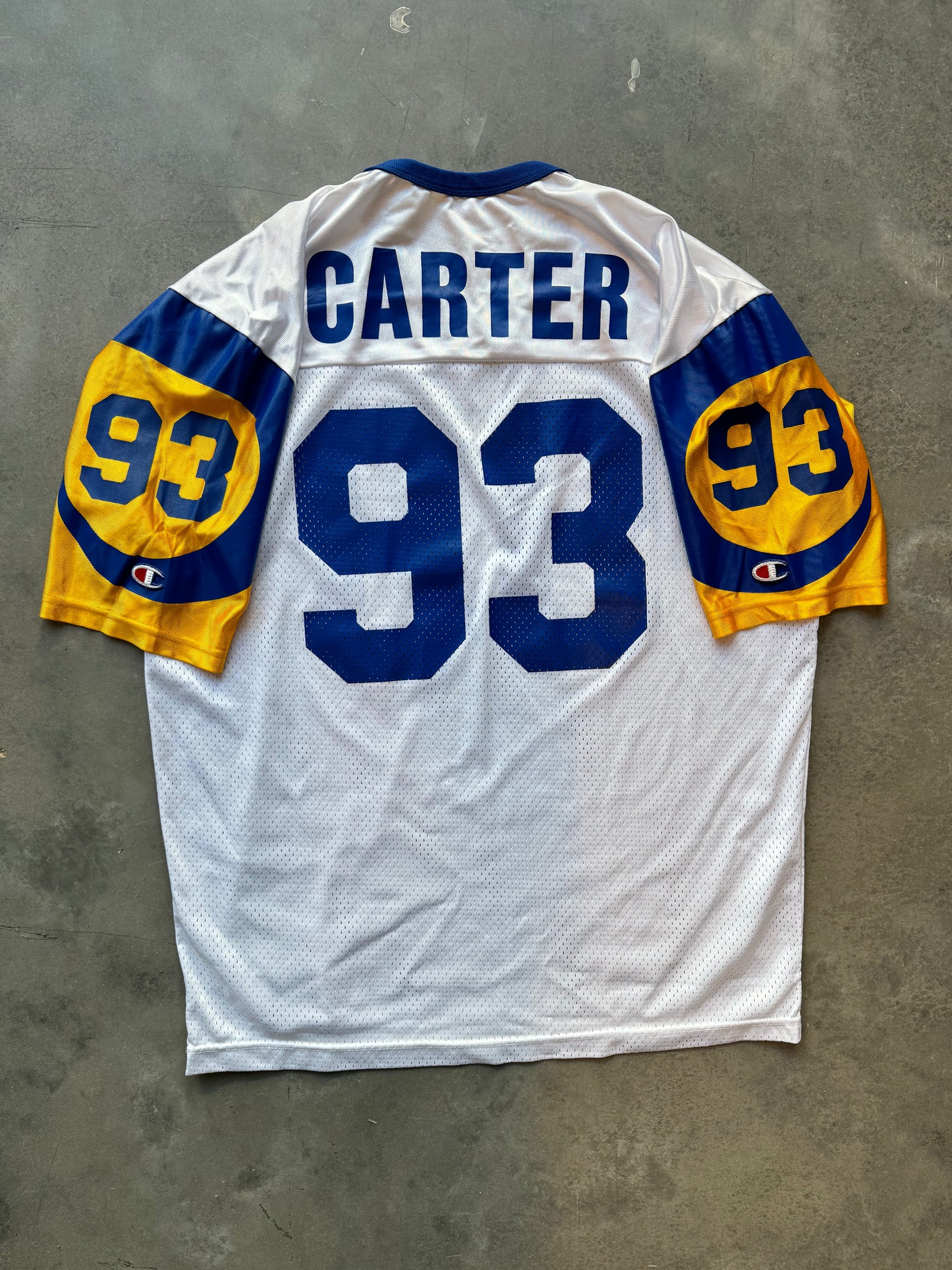 90’s St. Louis Rams Kevin Carter Vintage White Champion NFL Jersey (48/XL)