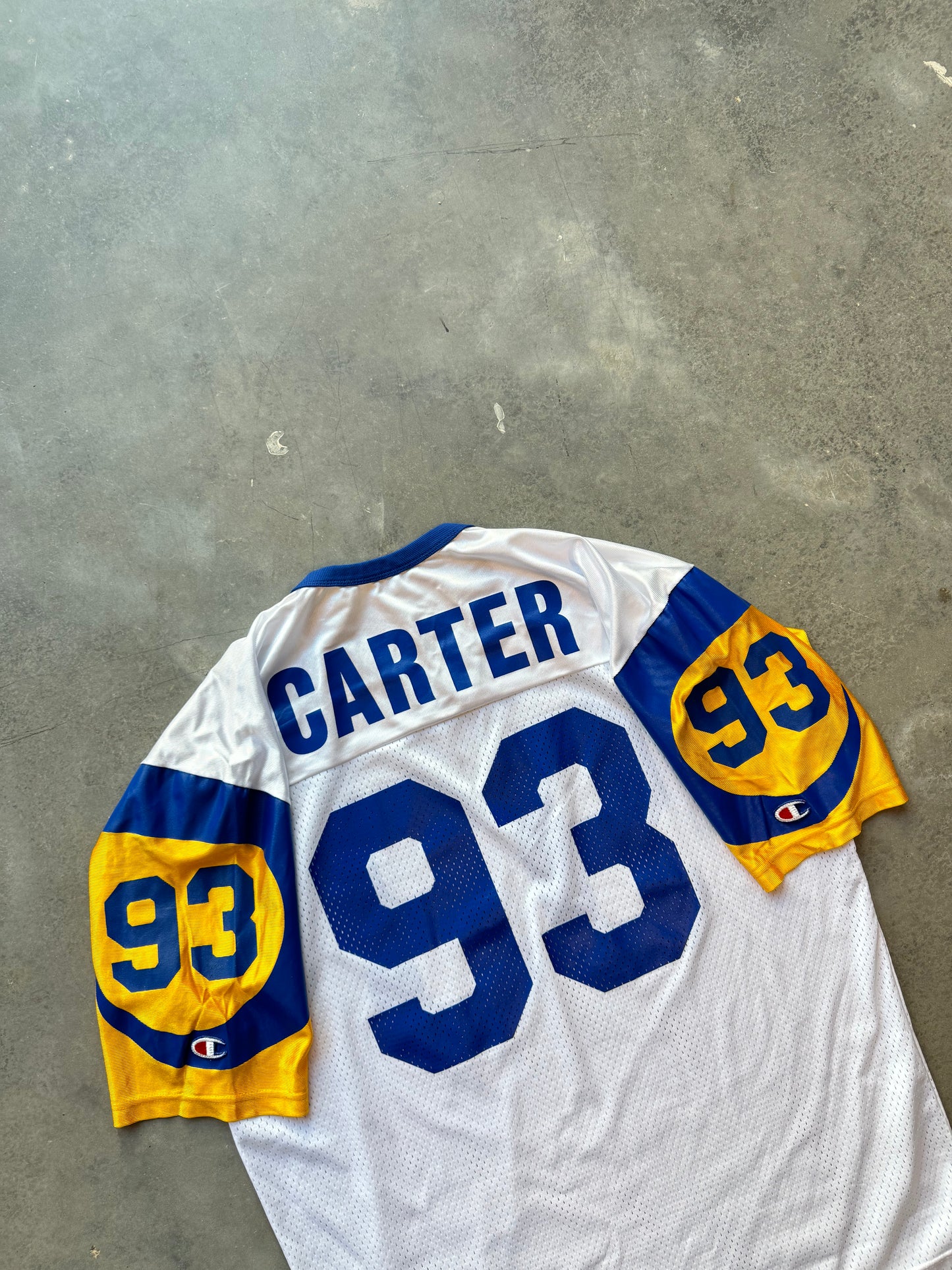 90’s St. Louis Rams Kevin Carter Vintage White Champion NFL Jersey (48/XL)
