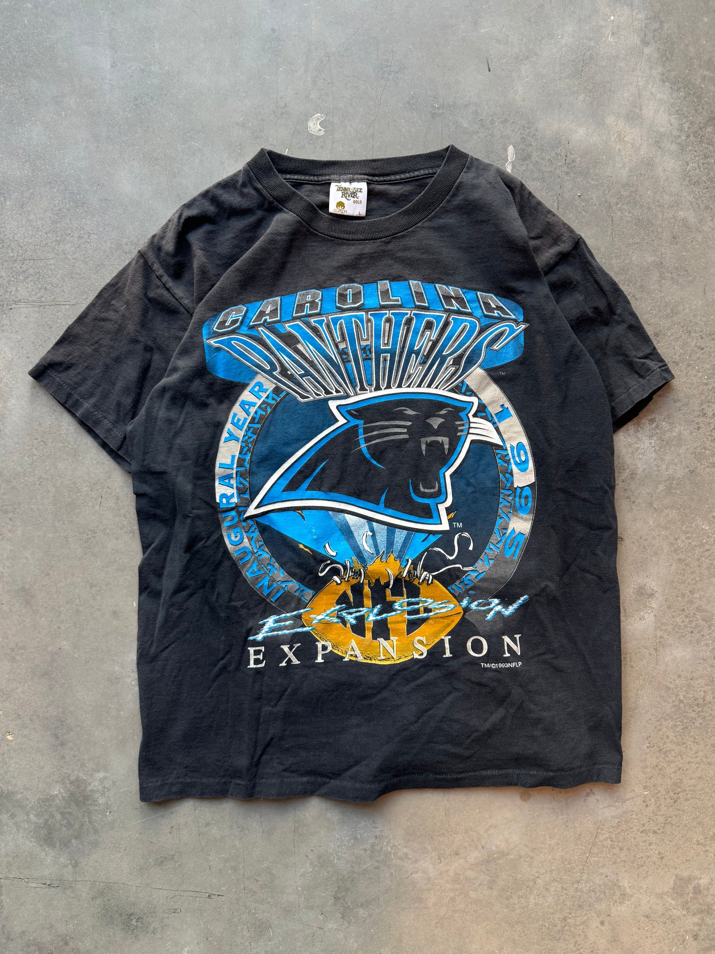 1993 Carolina Panthers Inaugural Season Vintage Black Shirt Xplosion NFL Tee (Large)
