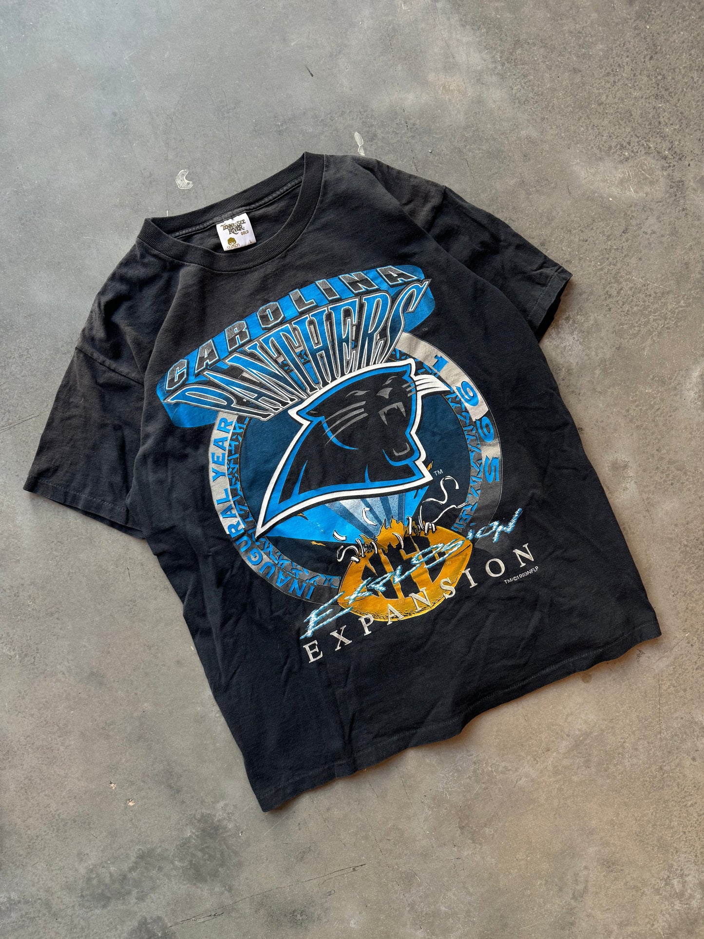 1993 Carolina Panthers Inaugural Season Vintage Black Shirt Xplosion NFL Tee (Large)