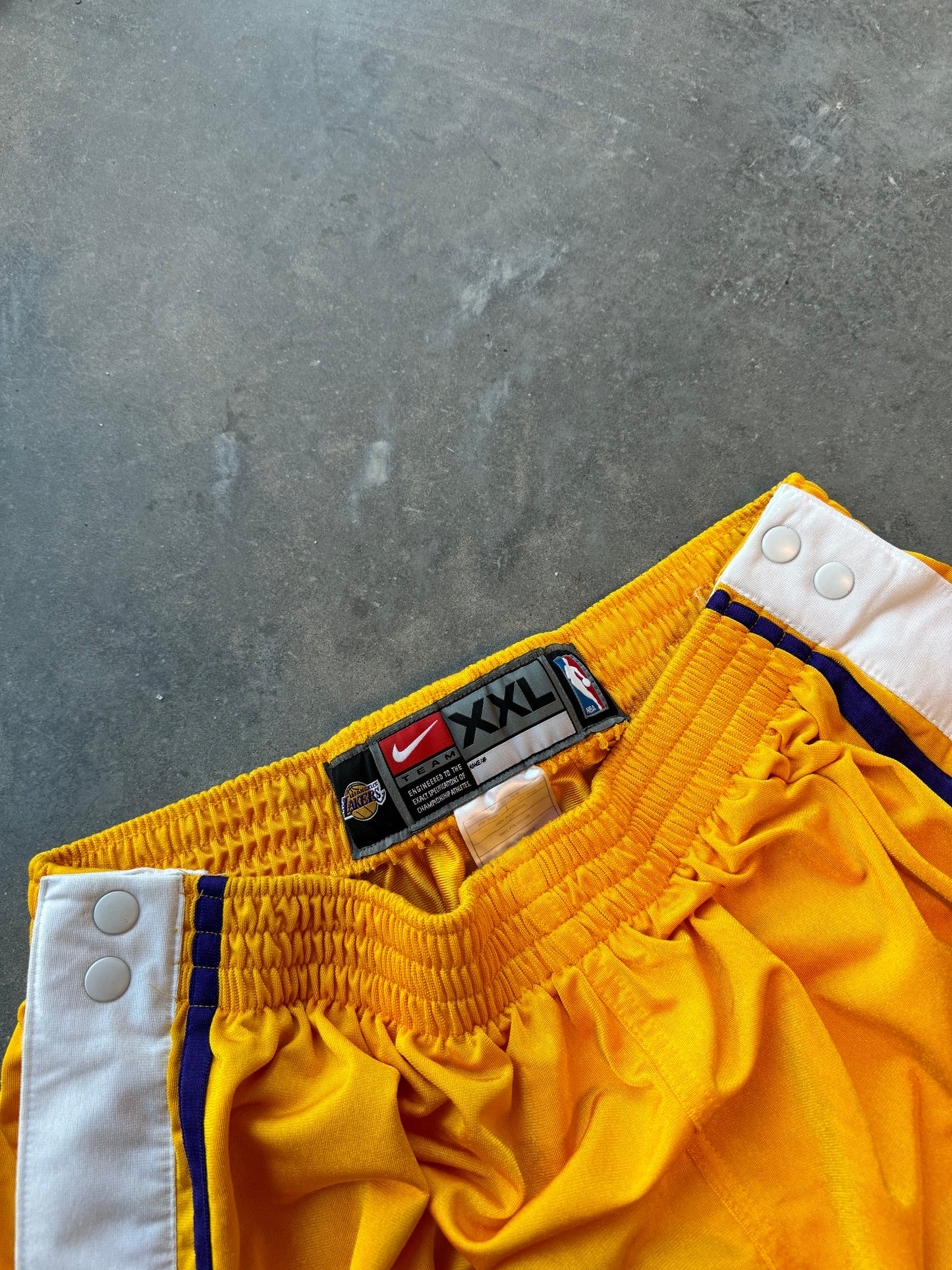 00’s Los Angeles Lakers Vintage Nike Team Sports Gold/Purple Full Snap Tearaway Warm Up NBA Pants (XXL)