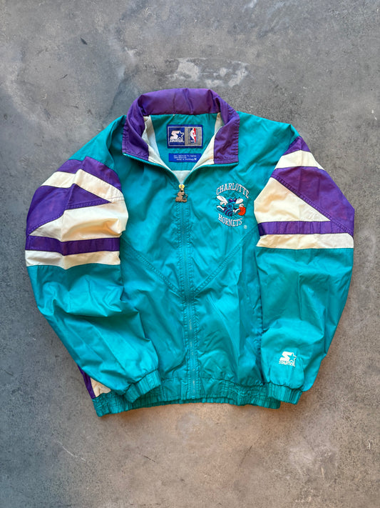 90’s Charlotte Hornets Vintage Teal Starter Full Zip NBA Windbreaker Jacket (Medium)