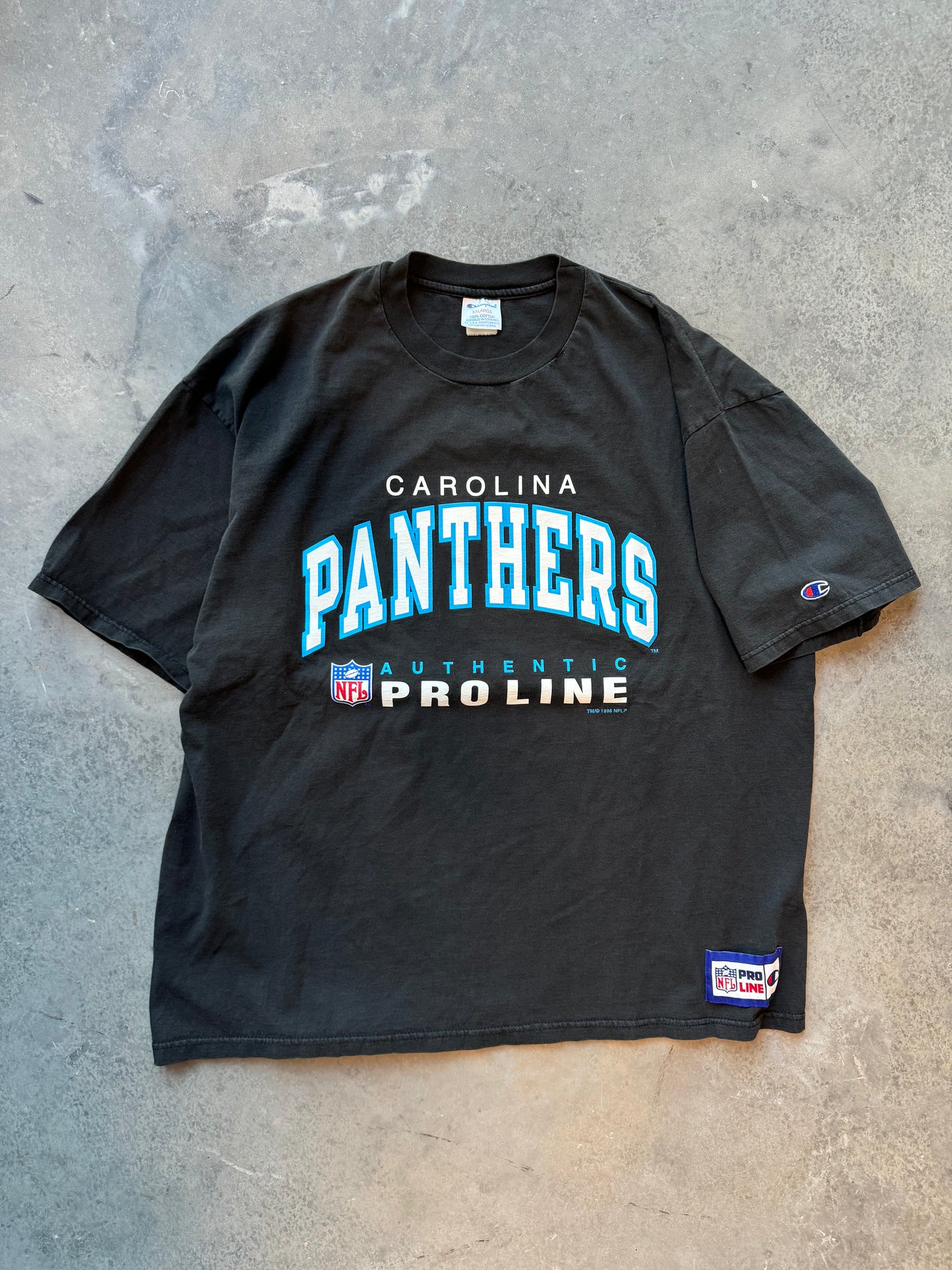 1996 Carolina Panthers Vintage Champion NFL Pro Line Arch Spellout NFL Tee (XXL)