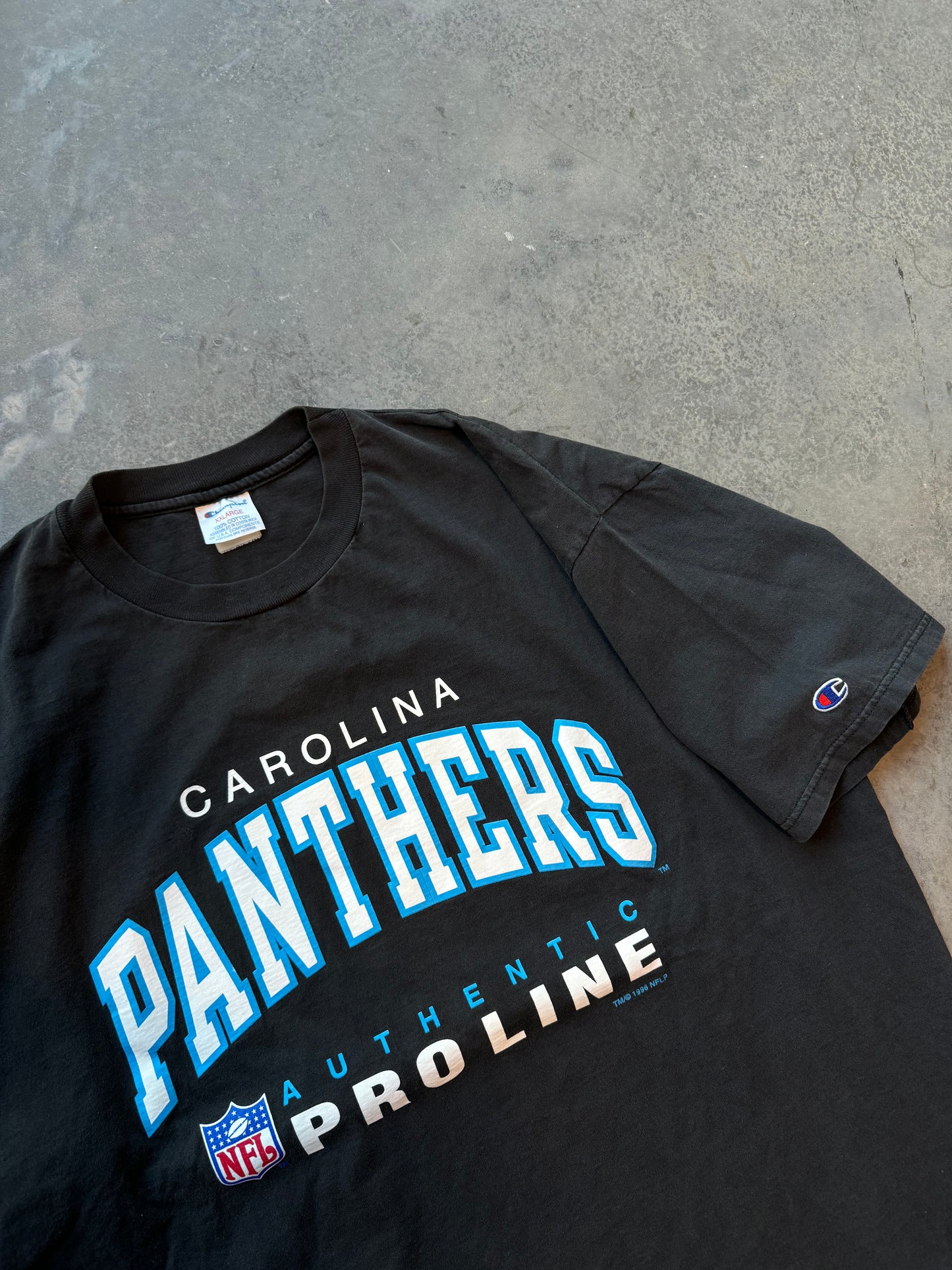 1996 Carolina Panthers Vintage Champion NFL Pro Line Arch Spellout NFL Tee (XXL)