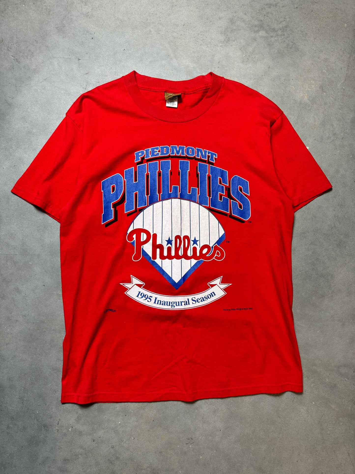 1995 Piedmont Phillies Vintage Nutmeg Mills MiLB Inaugural Season Tee (Large)