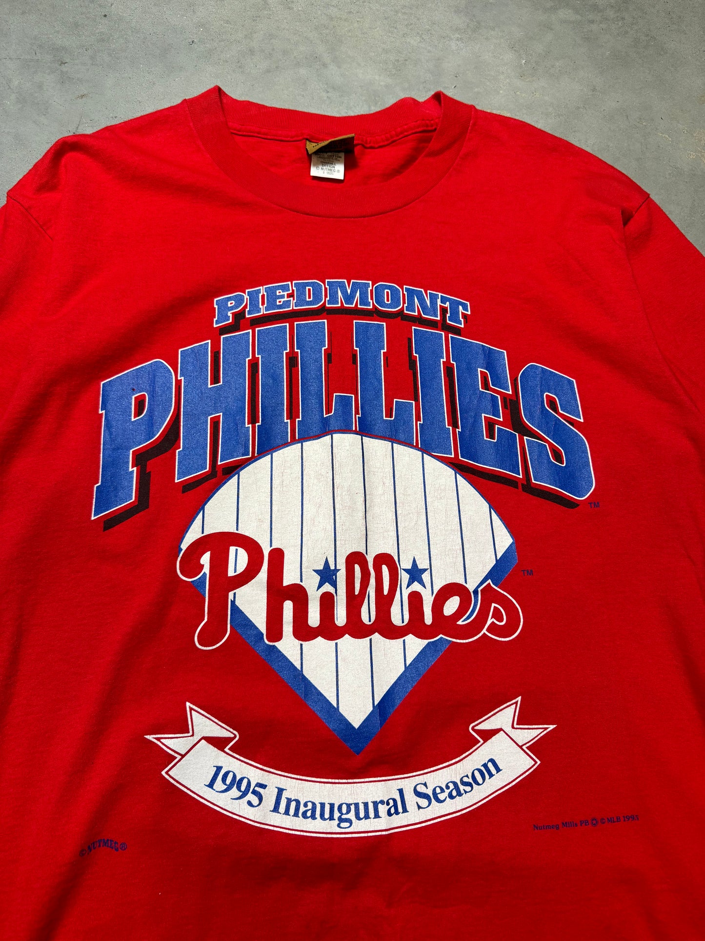 1995 Piedmont Phillies Vintage Nutmeg Mills MiLB Inaugural Season Tee (Large)