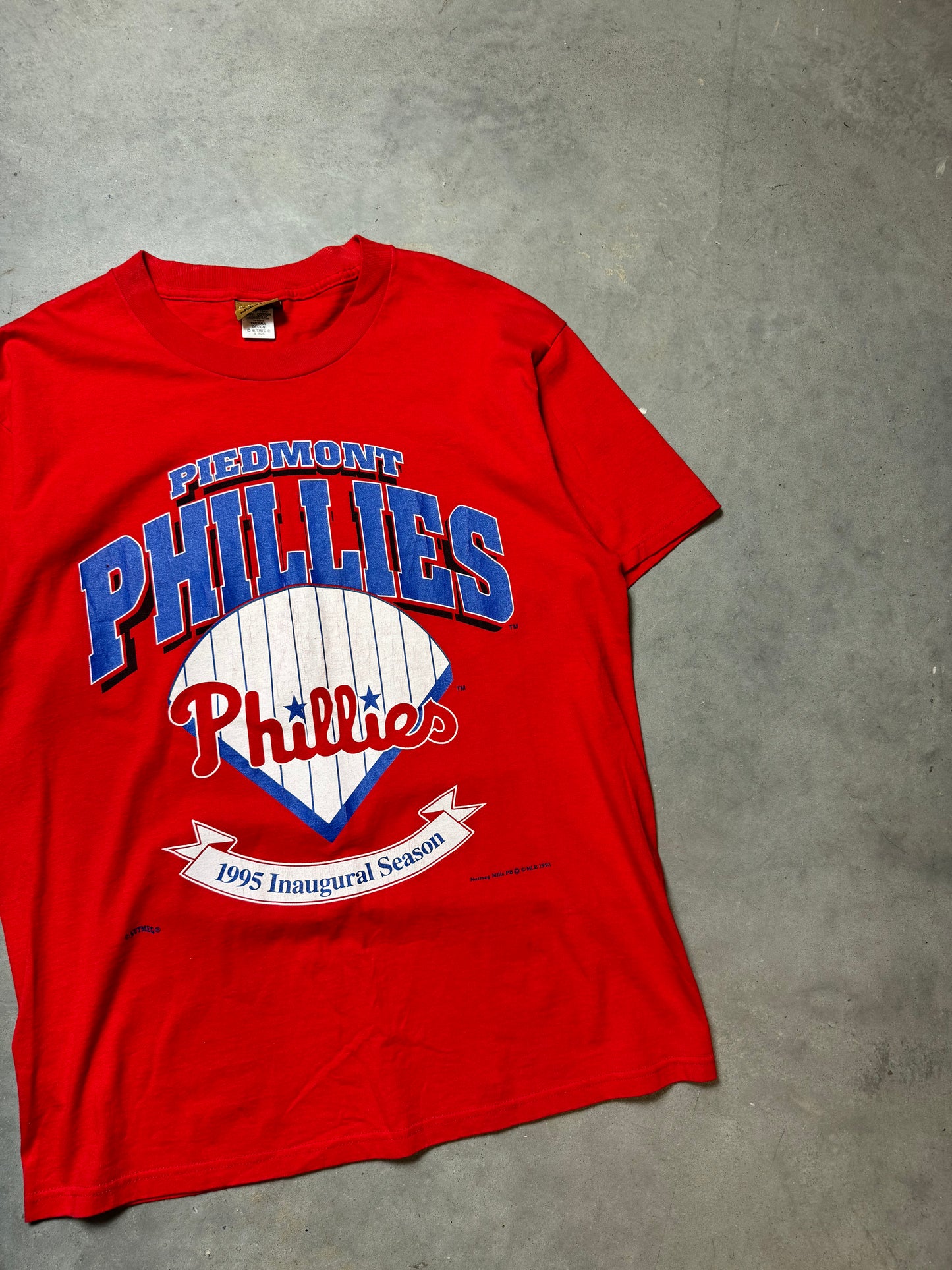 1995 Piedmont Phillies Vintage Nutmeg Mills MiLB Inaugural Season Tee (Large)