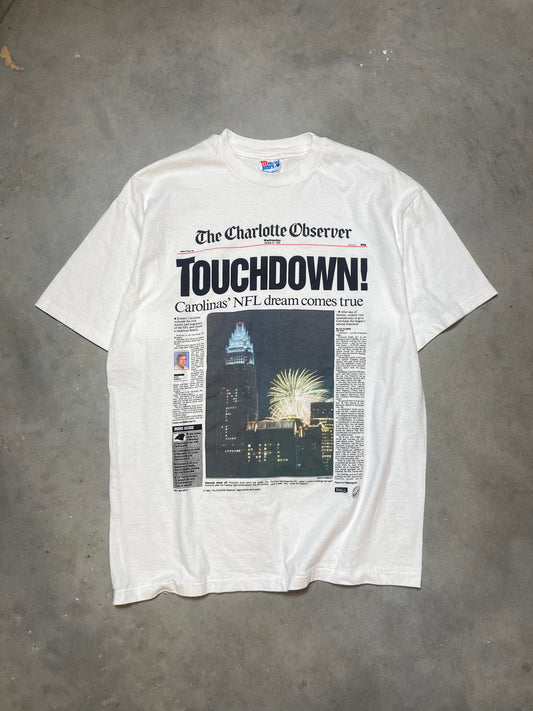 1993 Carolina Panthers Vintage Charlotte Observer “Touchdown!” Newspaper Clip NFL Tee (Large)