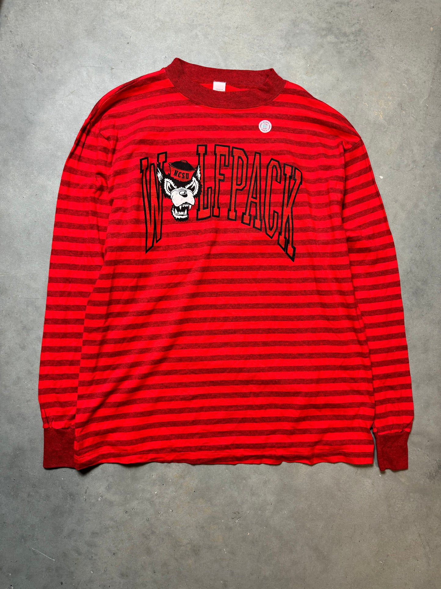 90’s NC State Wolfpack Vintage Red on Red Striped Longsleeve Tee - Deadstock (XL)