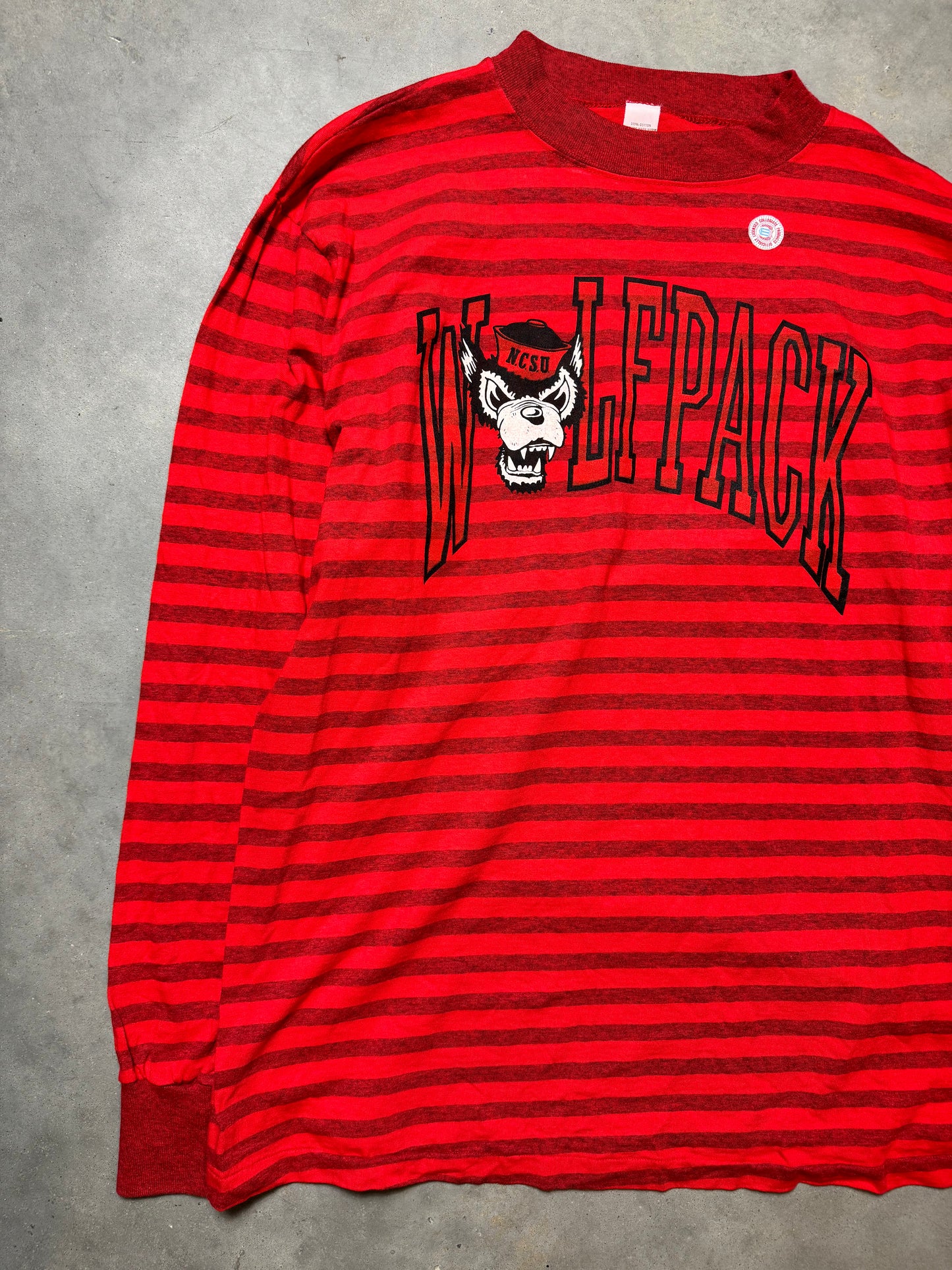 90’s NC State Wolfpack Vintage Red on Red Striped Longsleeve Tee - Deadstock (XL)