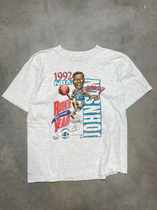 1992 Charlotte Hornets Larry Johnson Rookie of the Year Vintage Salem Sportswear NBA Tee (Medium)