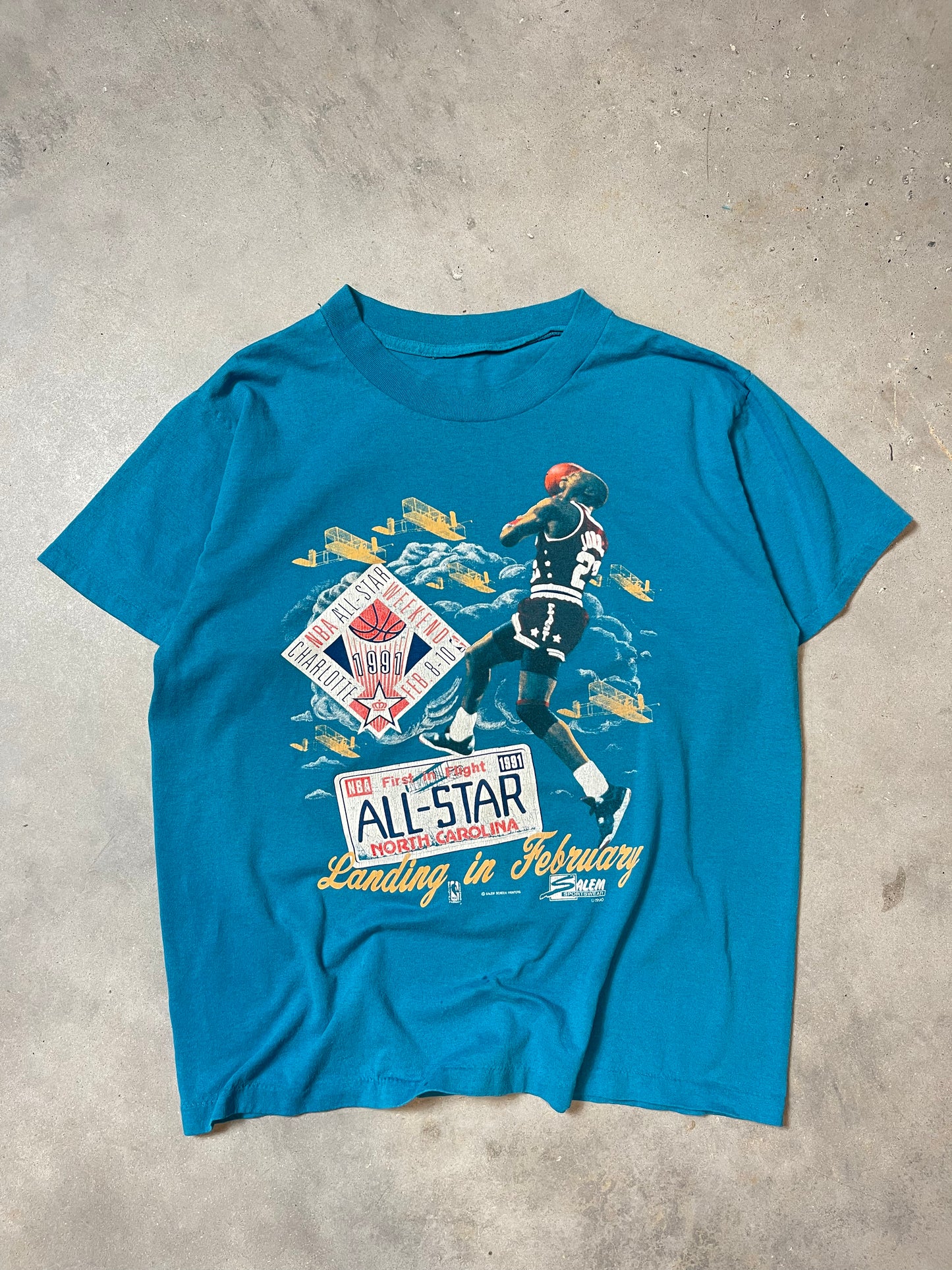 1991 Charlotte NBA All Star Weekend Michael Jordan Landing in February Salem Sportswear Tee (Medium)