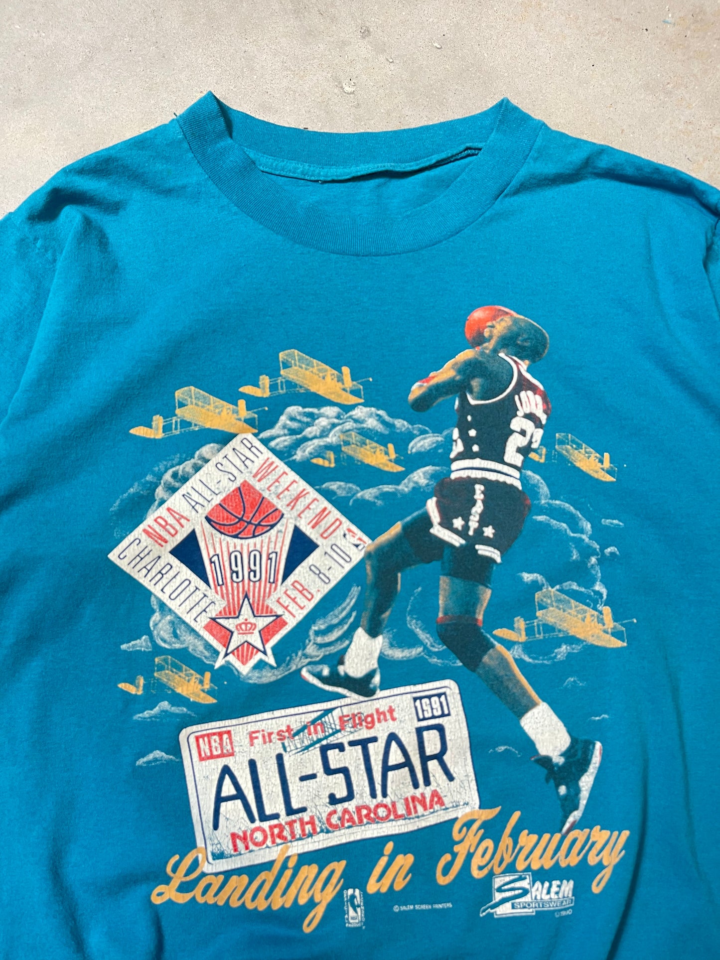 1991 Charlotte NBA All Star Weekend Michael Jordan Landing in February Salem Sportswear Tee (Medium)