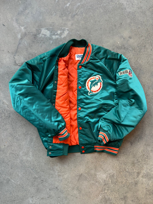 90’s Miami Dolphins Vintage Teal Chalkline NFL Satin Jacket (Large)