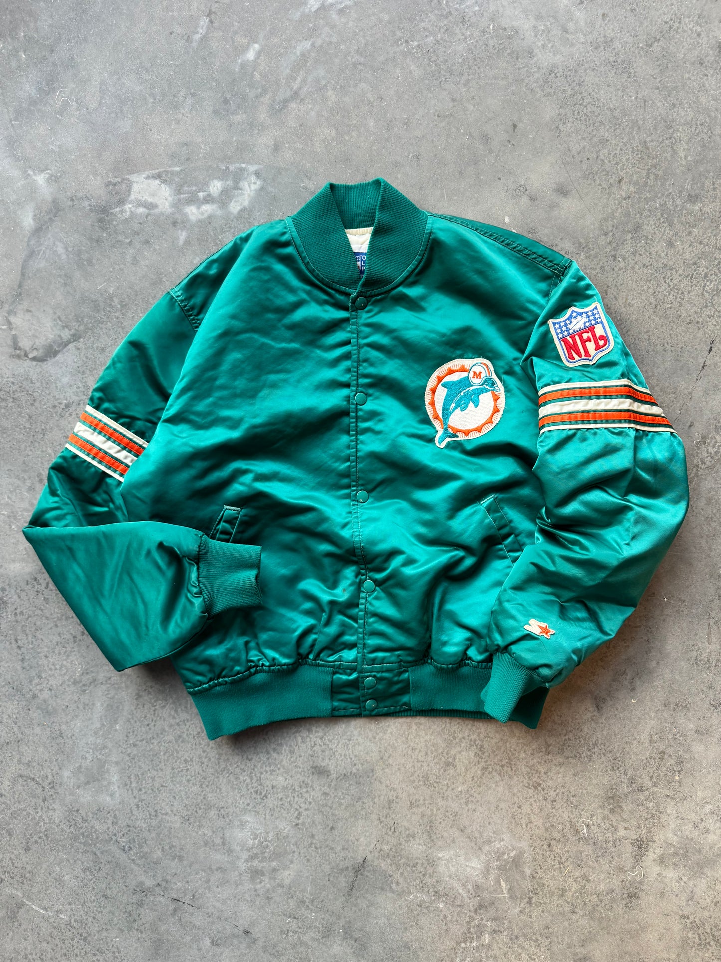 90’s Miami Dolphins Vintage Teal Starter NFL Satin Jacket (Large)