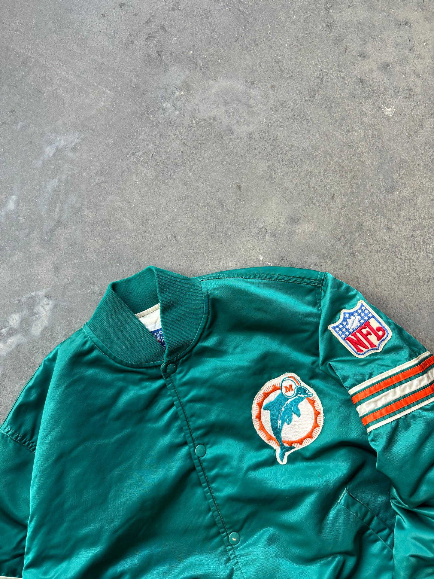 90’s Miami Dolphins Vintage Teal Starter NFL Satin Jacket (Large)