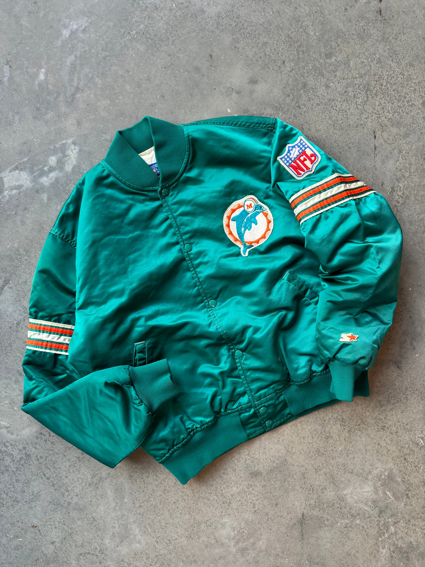 90’s Miami Dolphins Vintage Teal Starter NFL Satin Jacket (Large)